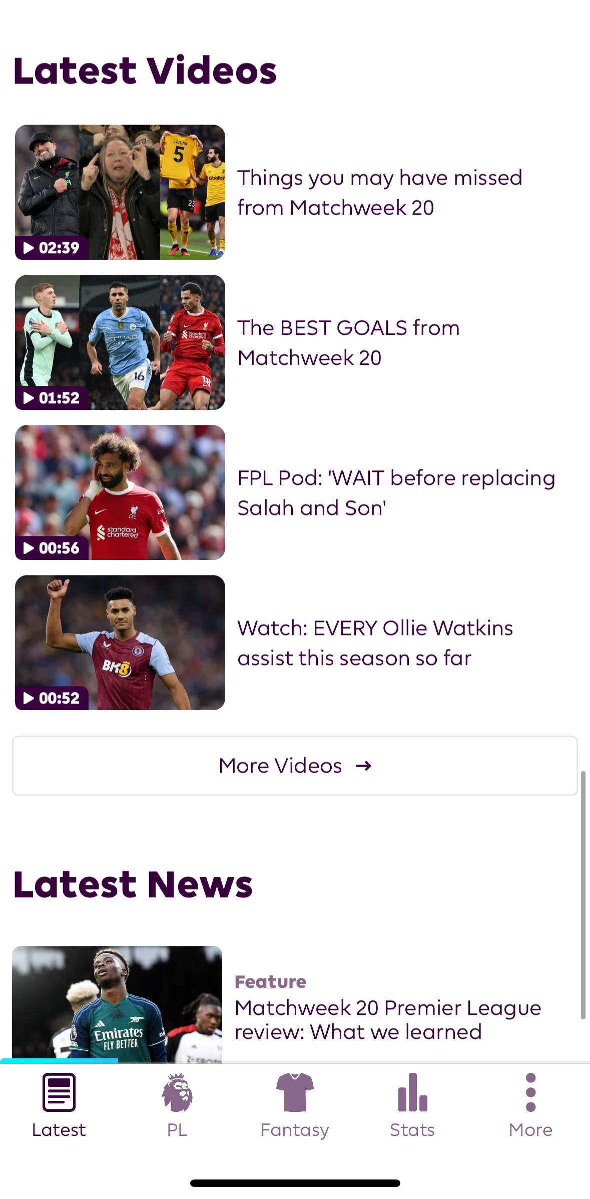 Premier League Screen screen in the Watching a video flow