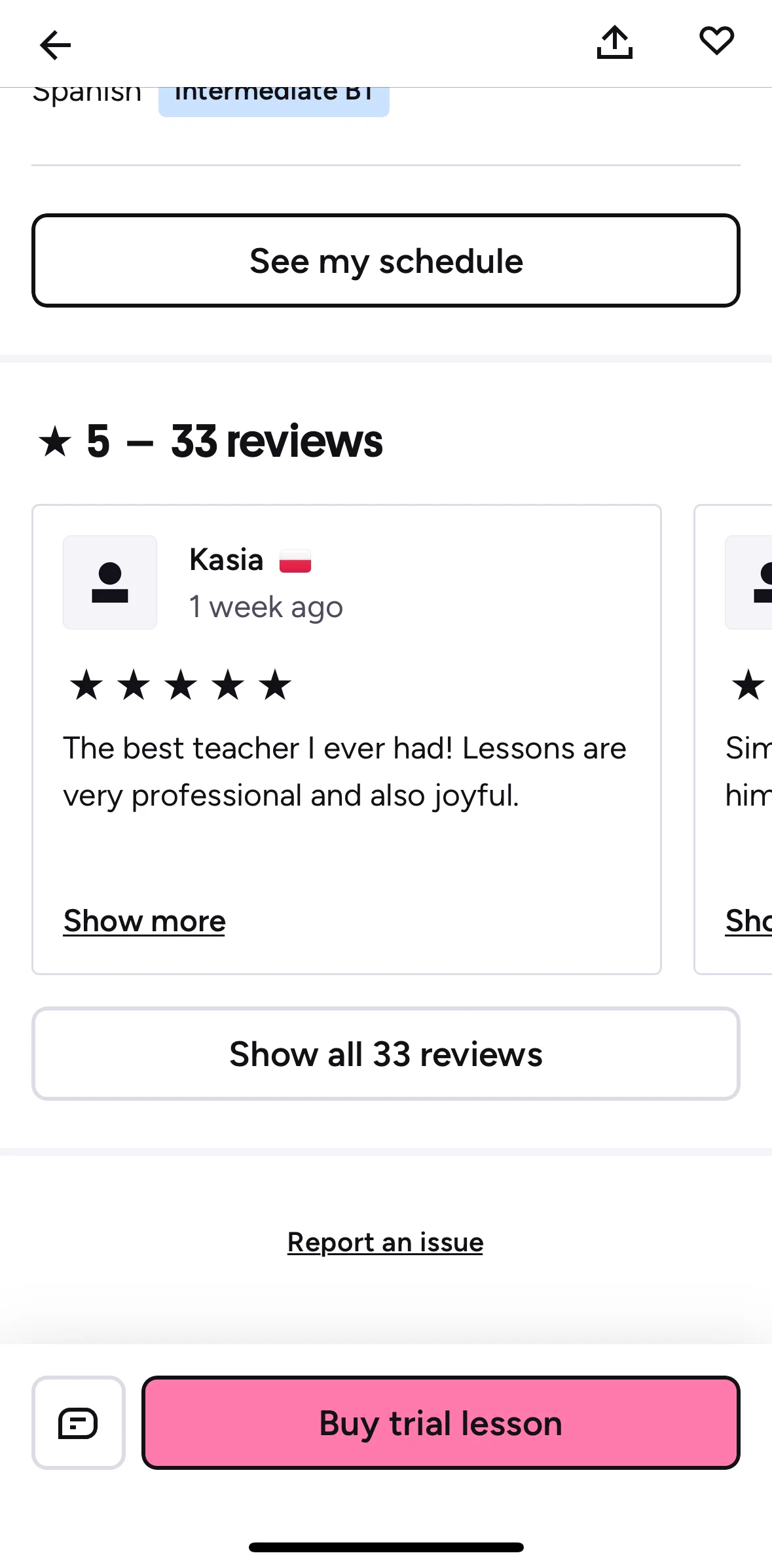 Preply Screen screen in the Purchasing a lesson flow