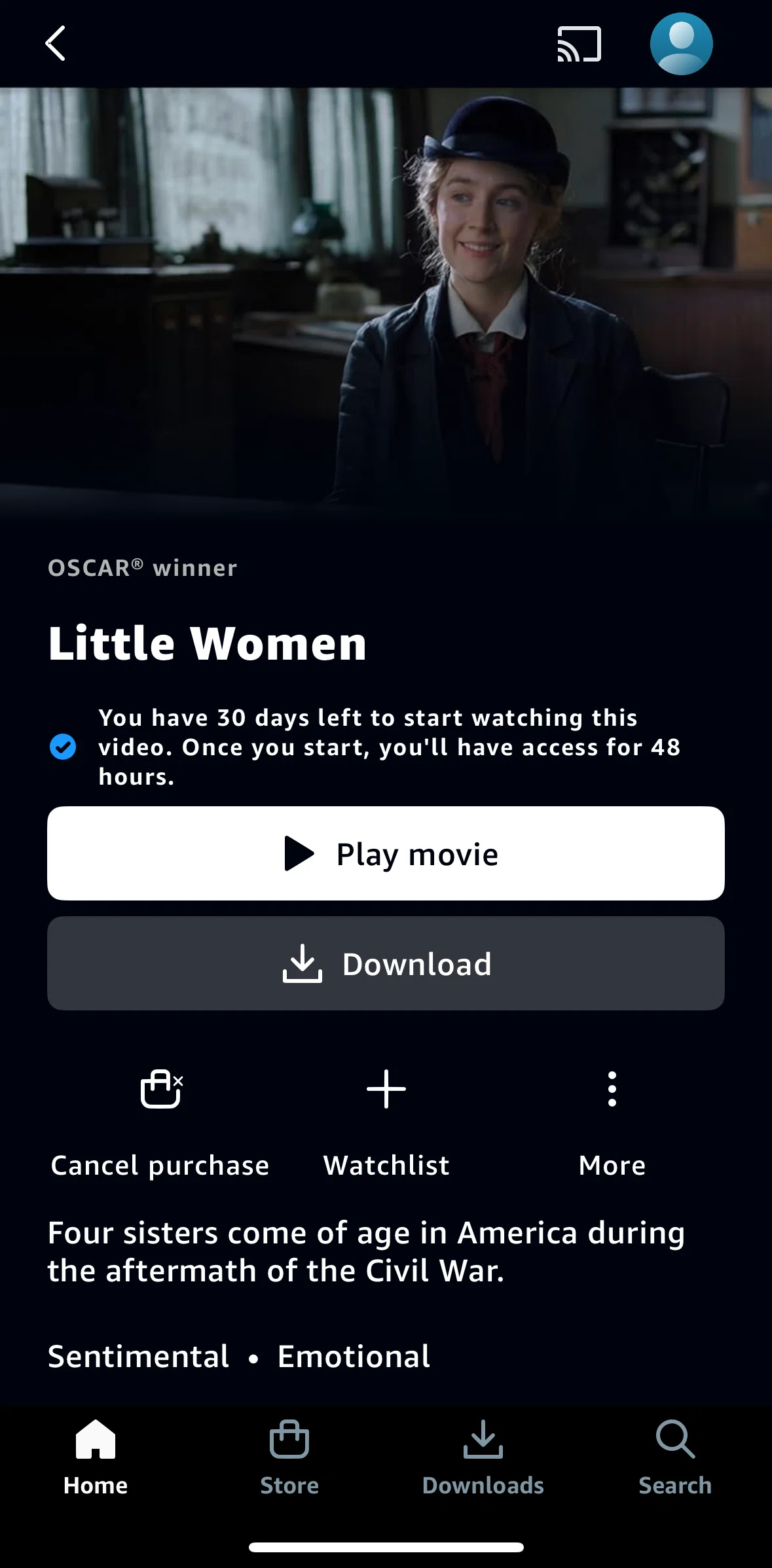 Prime Video Screen screen in the Cancelling a purchase flow