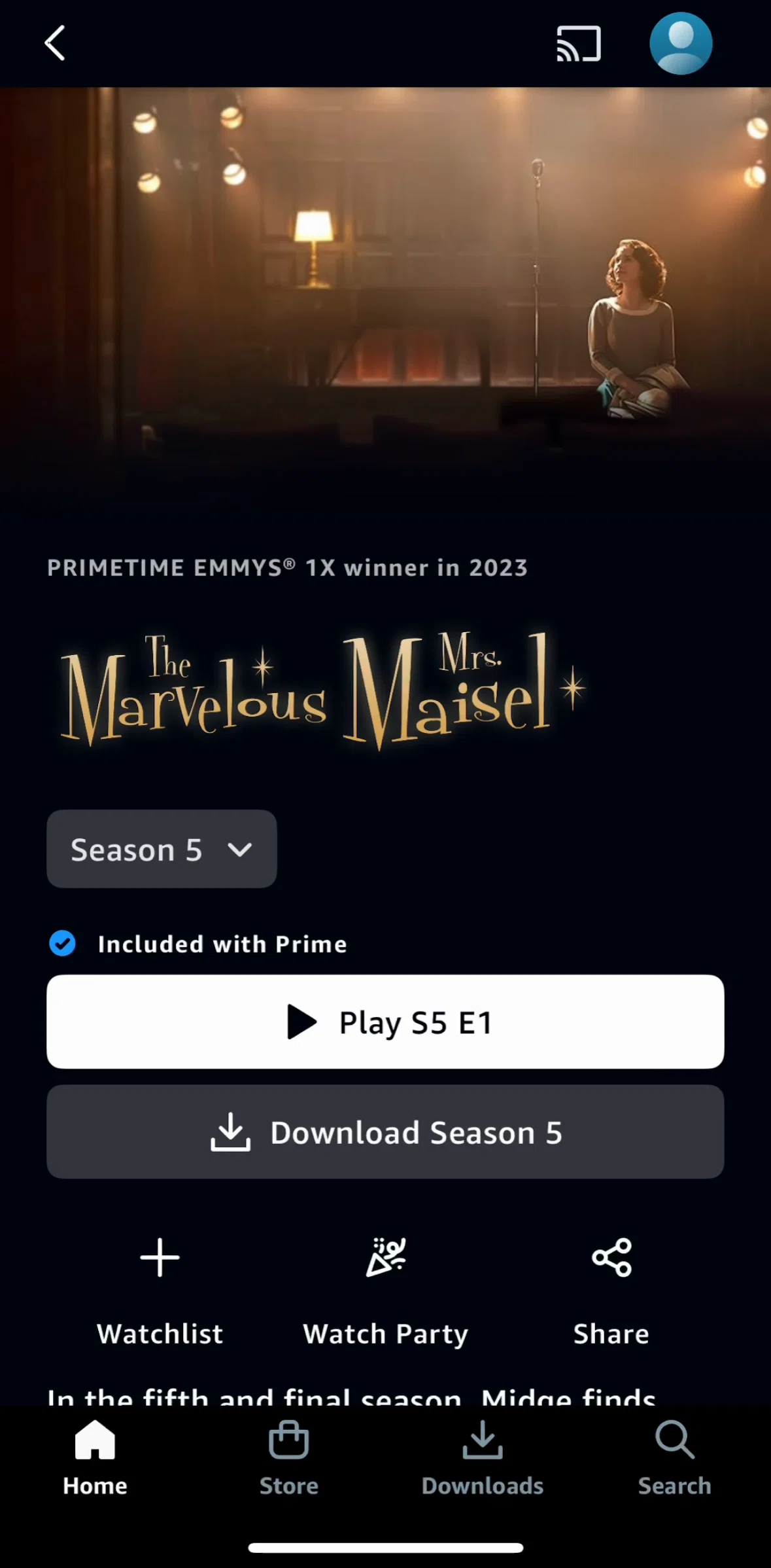 Prime Video Screen screen in the Downloading a TV series flow