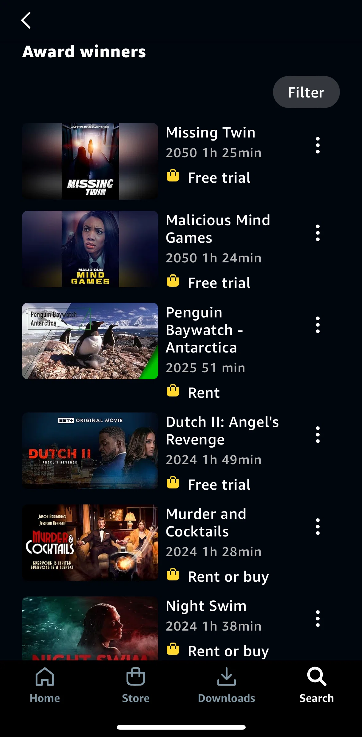 Prime Video Screen screen in the Filtering shows flow