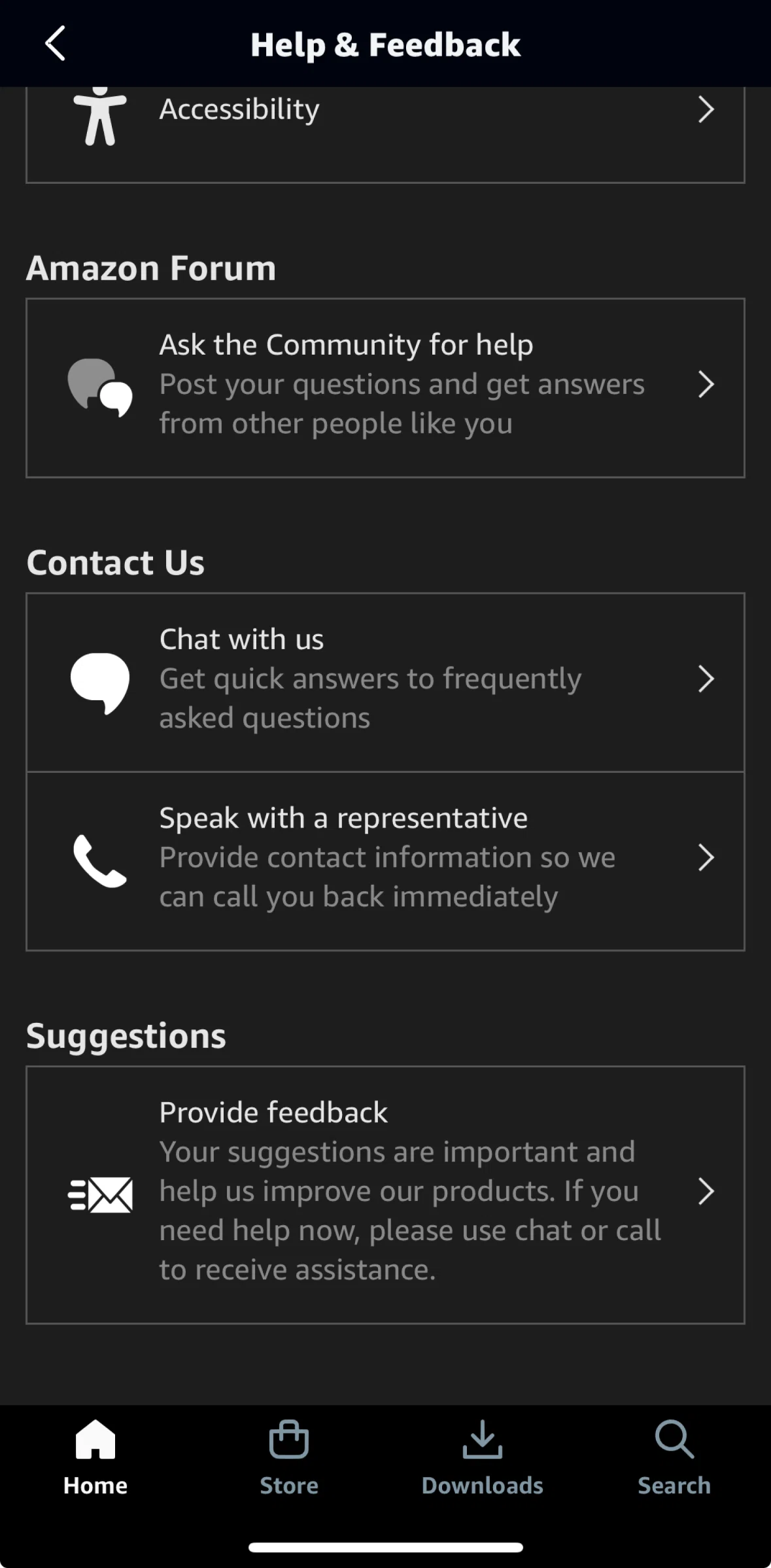 Prime Video Screen screen in the Submitting app feedback flow