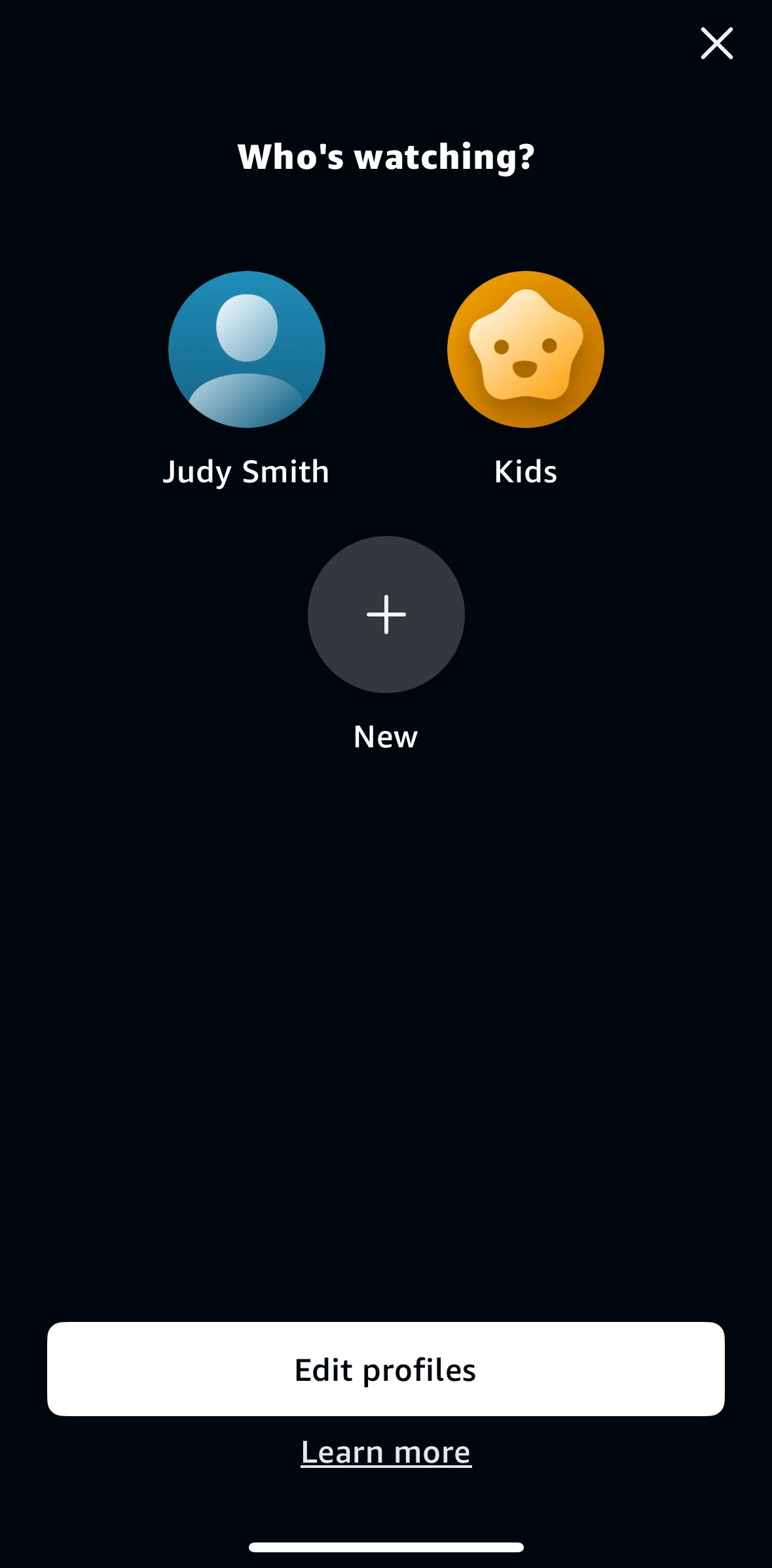 Prime Video Screen screen in the Switching to kids account flow