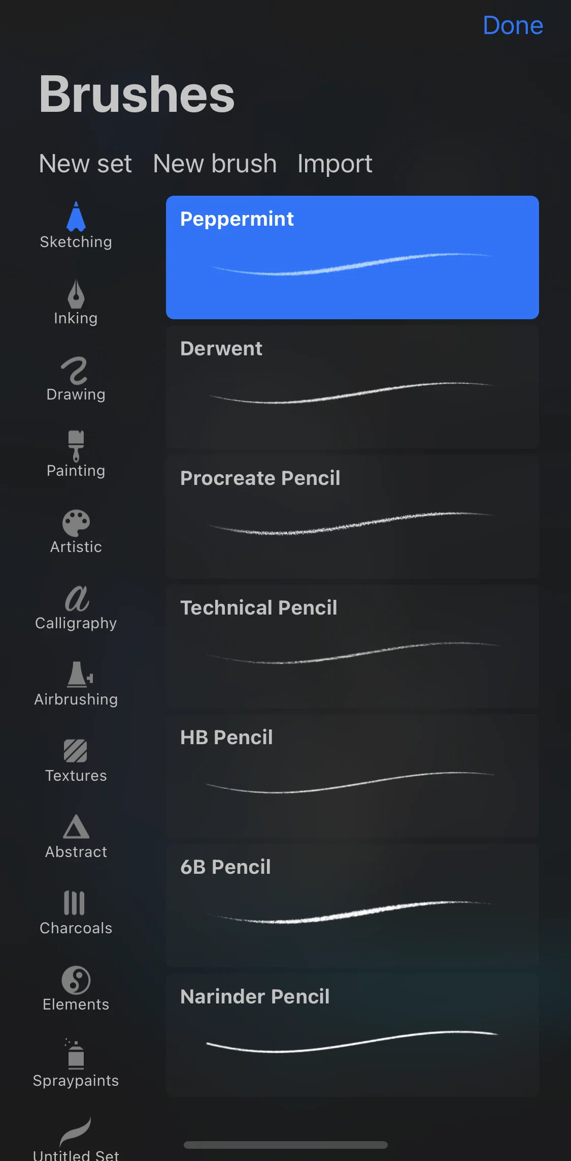 Procreate Pocket Screen screen in the Creating a new brush set flow