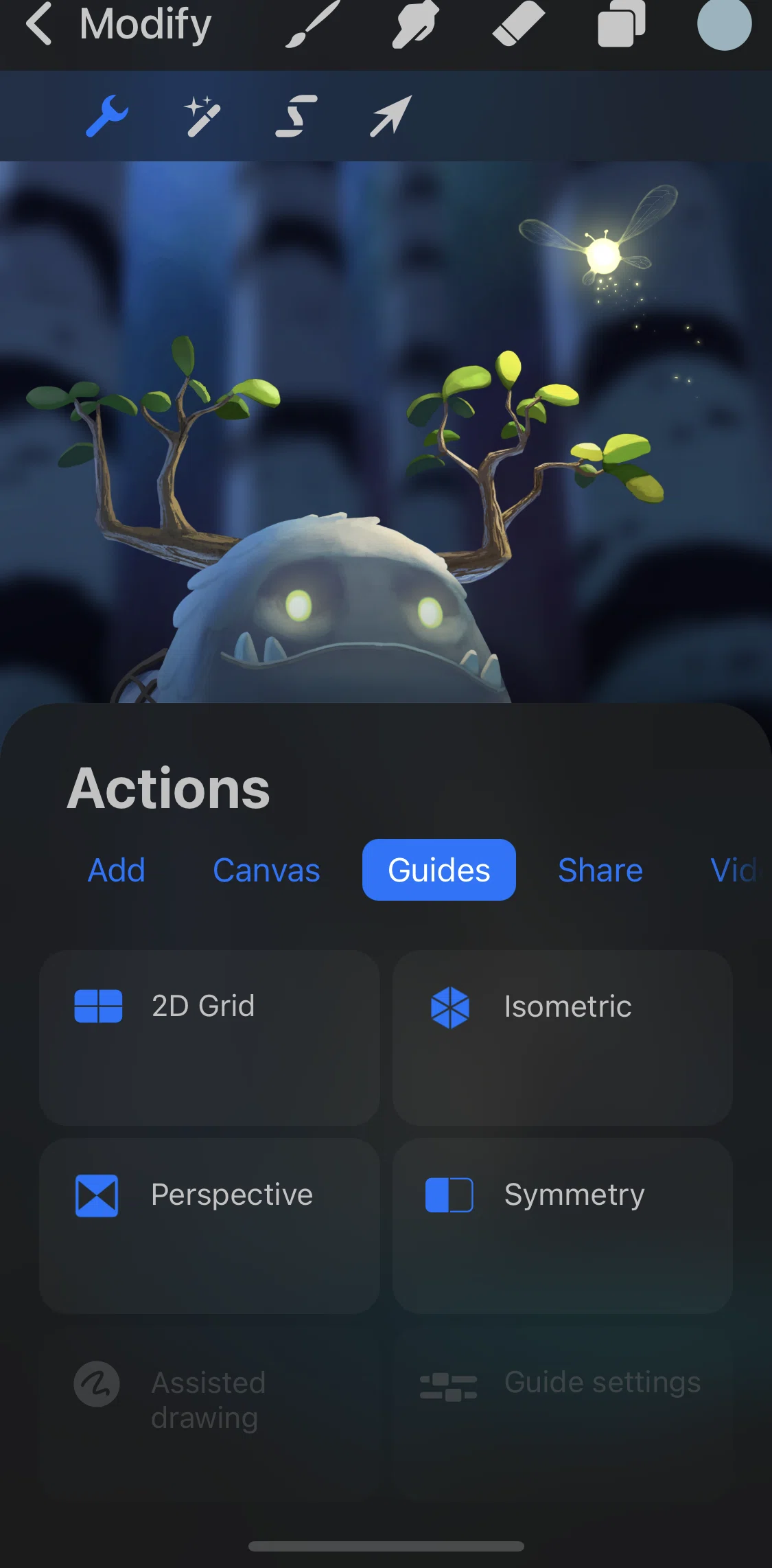 Procreate Pocket Screen screen in the Selecting guides flow