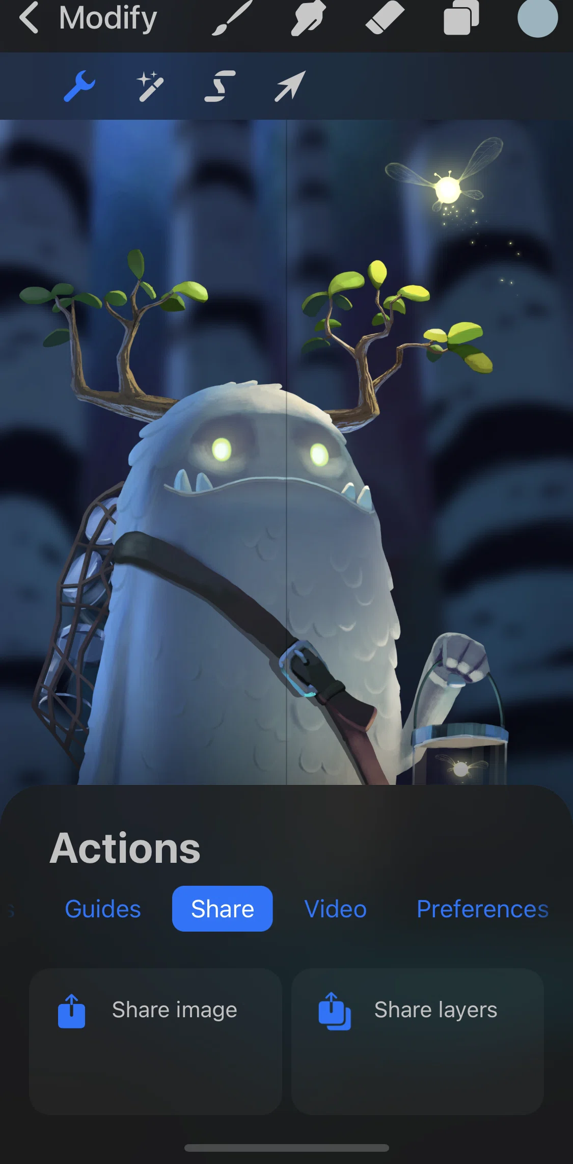 Procreate Pocket Screen screen in the Sharing image flow