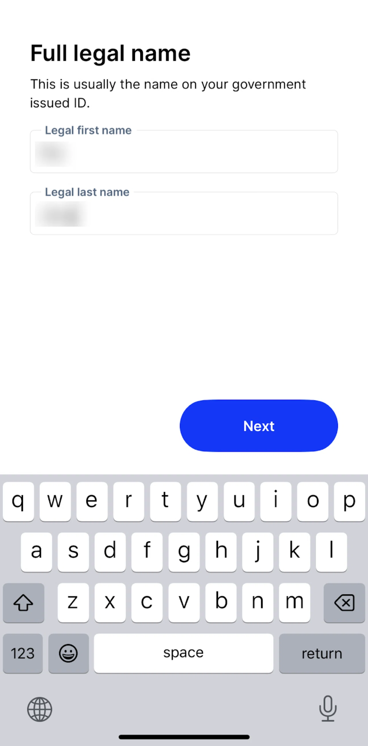 Public Screen screen in the Adding personal details flow