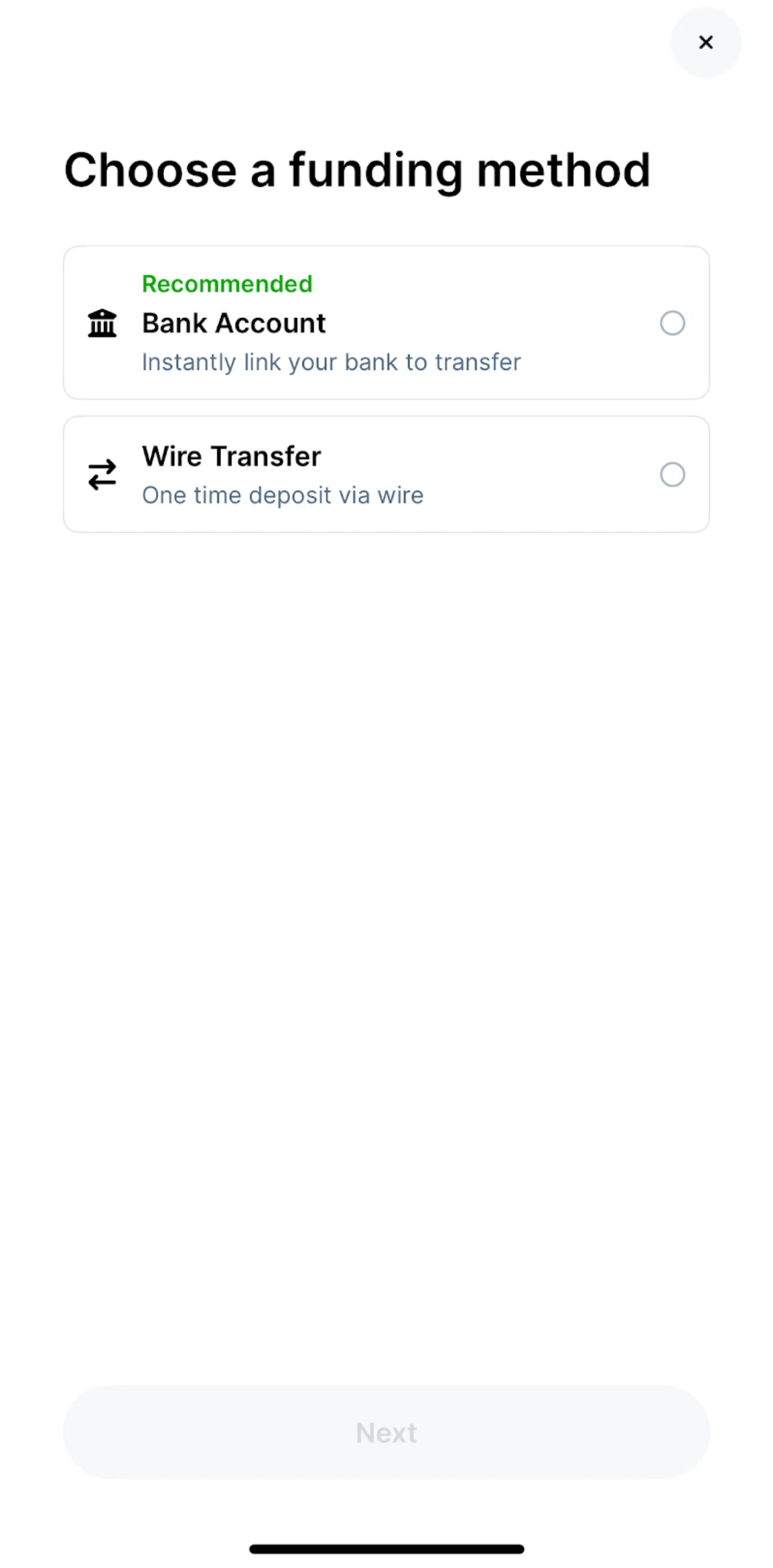Public Screen screen in the Connecting a bank account flow