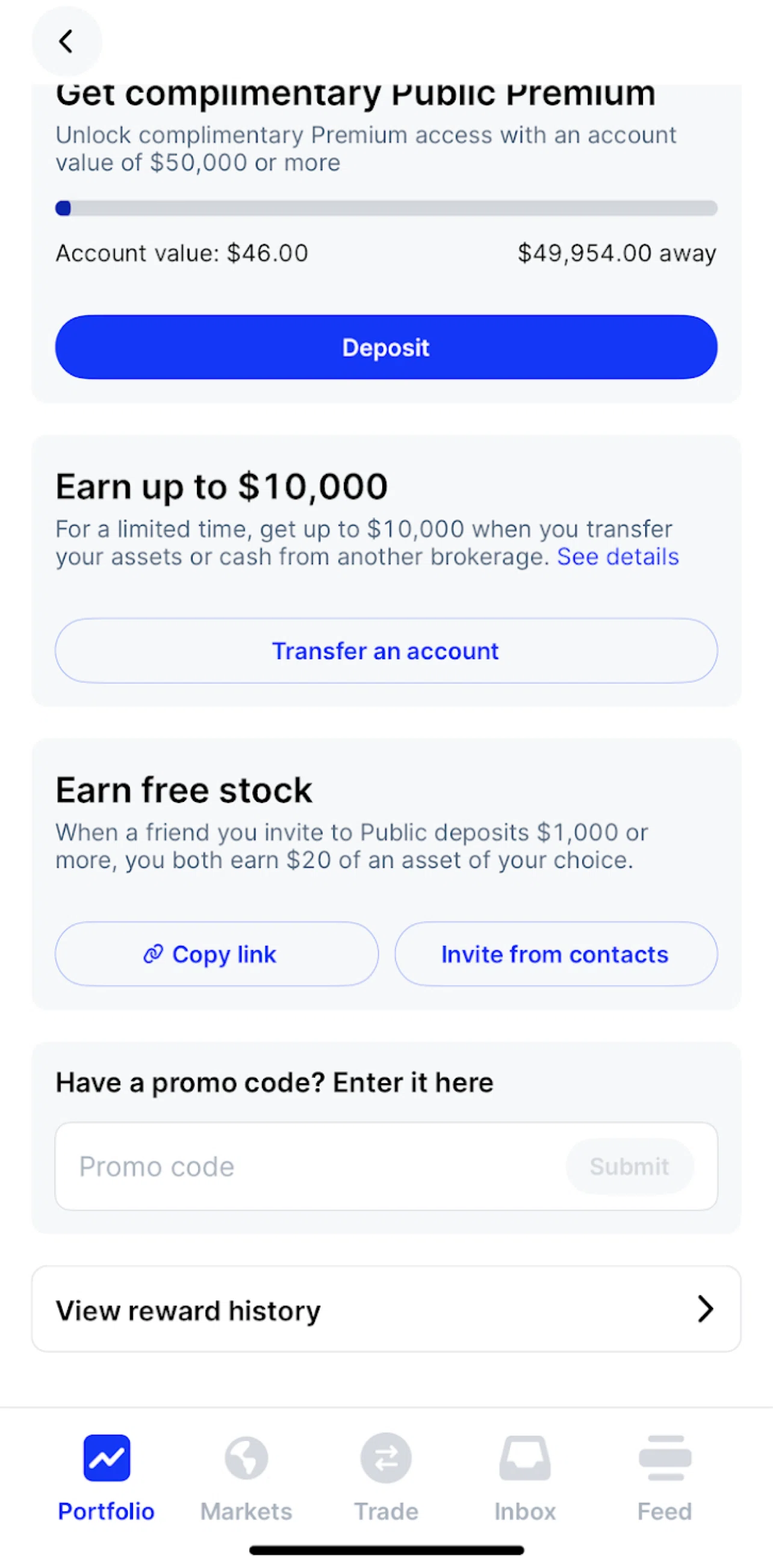 Public Screen screen in the Copying referral link flow