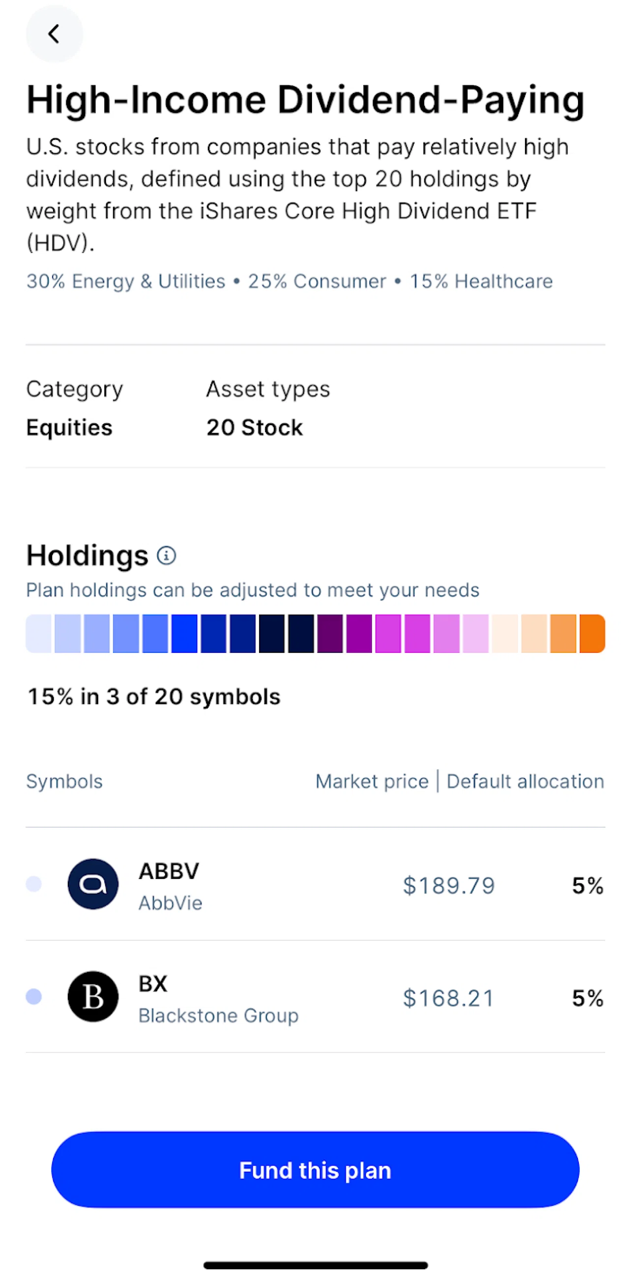 Public Screen screen in the Funding an investment plan flow