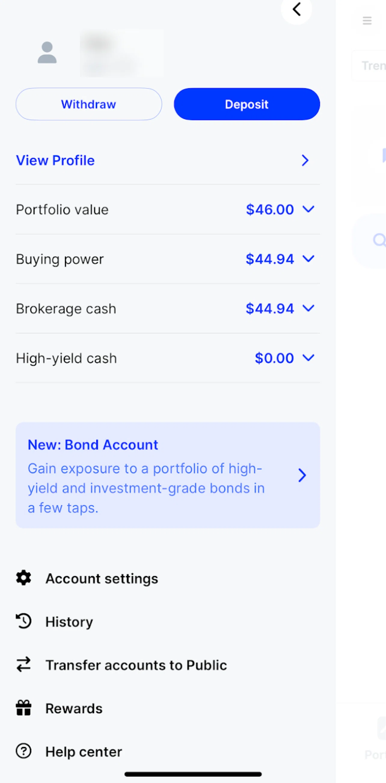 Public Screen screen in the Withdrawing cash flow