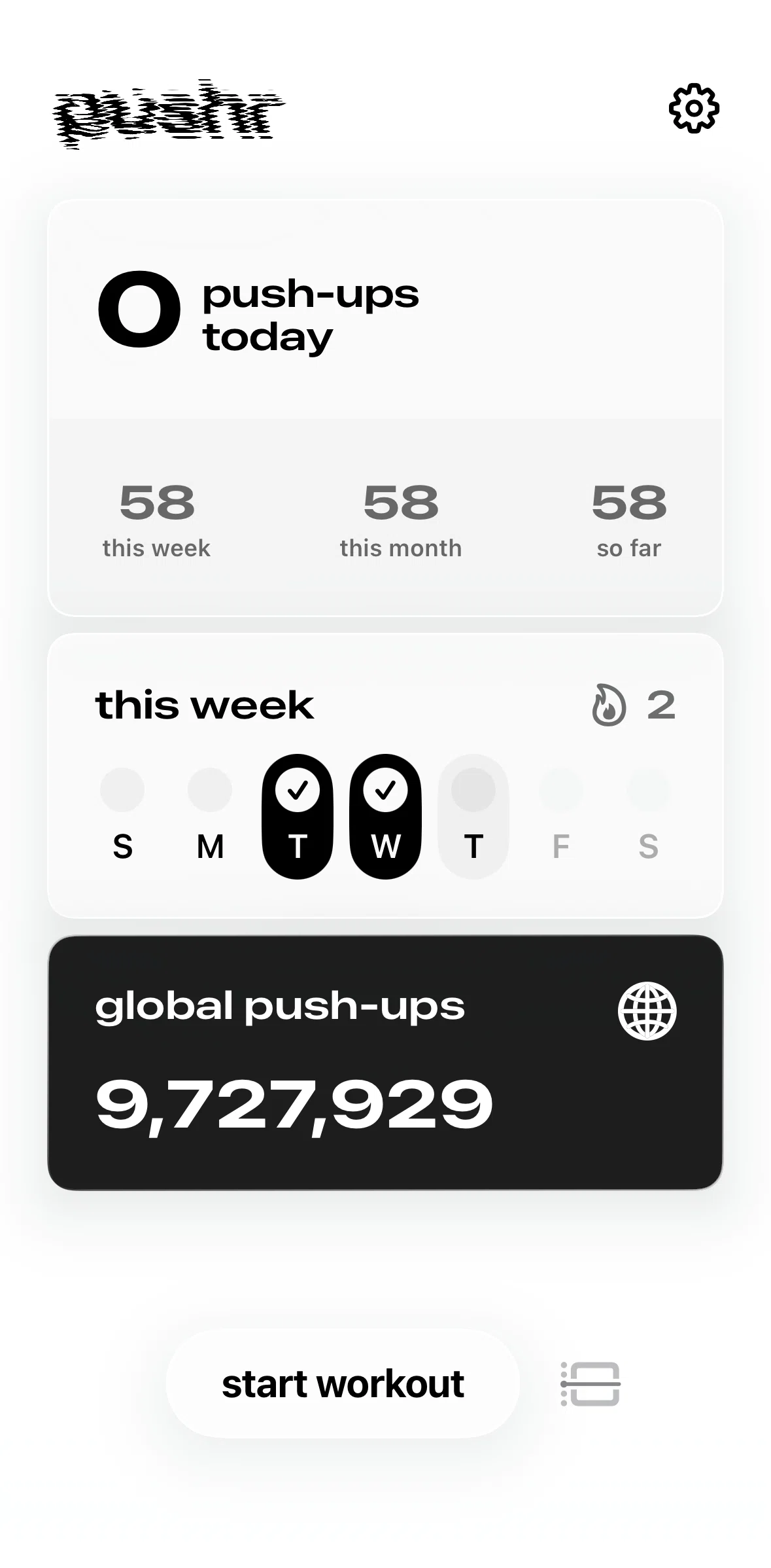 pushr Screen screen in the Completing a workout flow