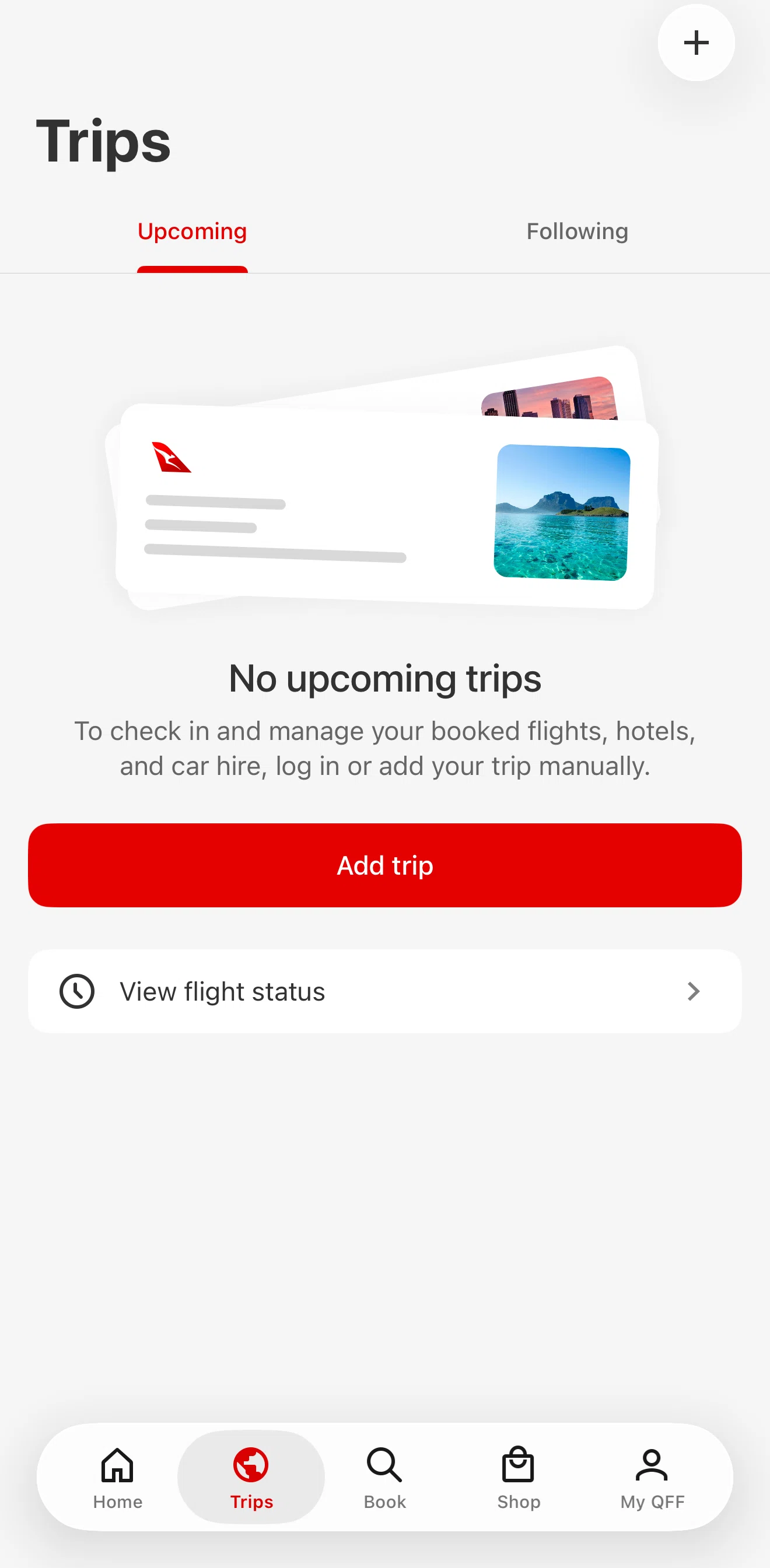 Qantas Airways Screen screen in the Adding a trip flow
