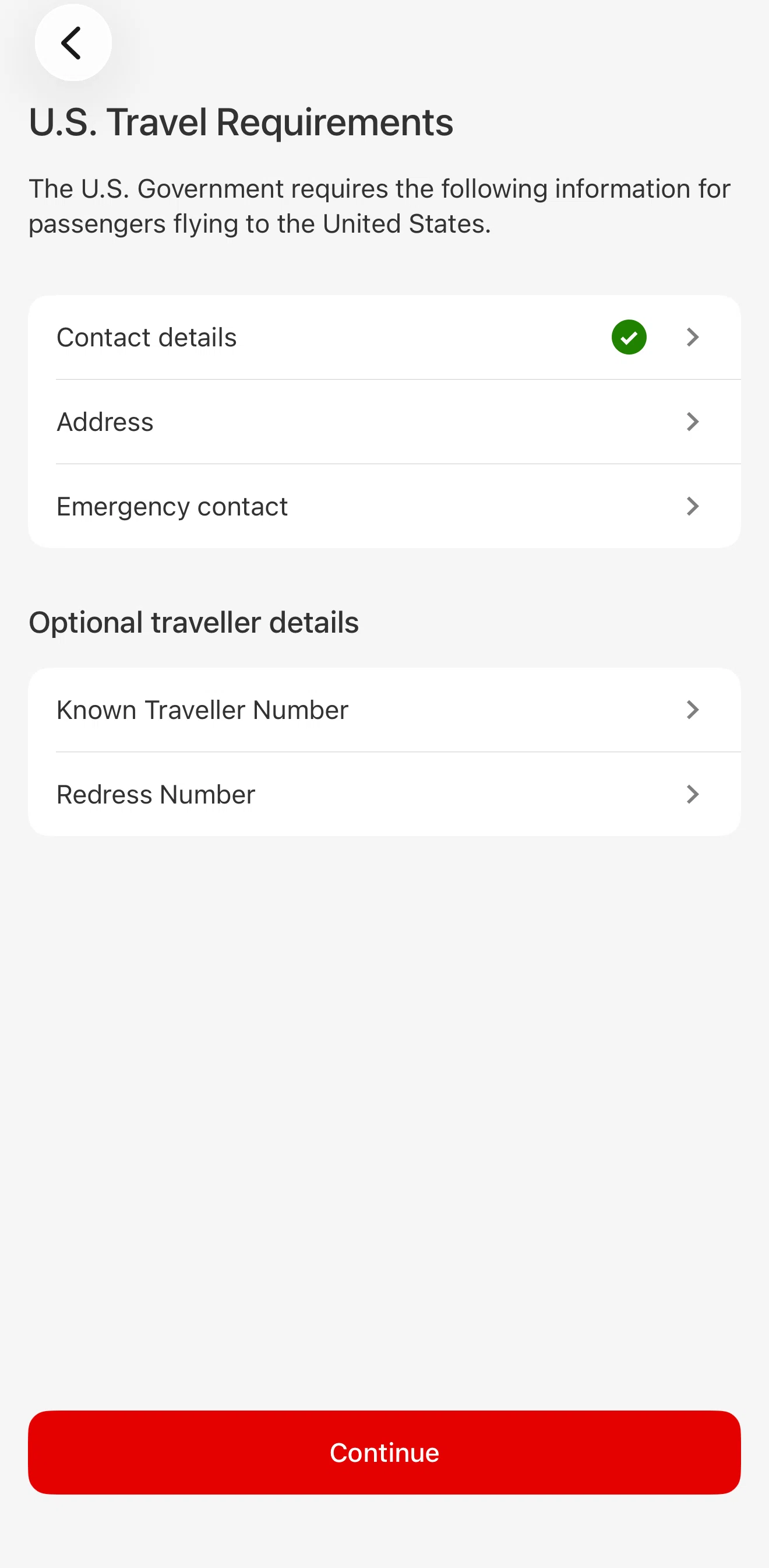 Qantas Airways Screen screen in the Adding an address flow