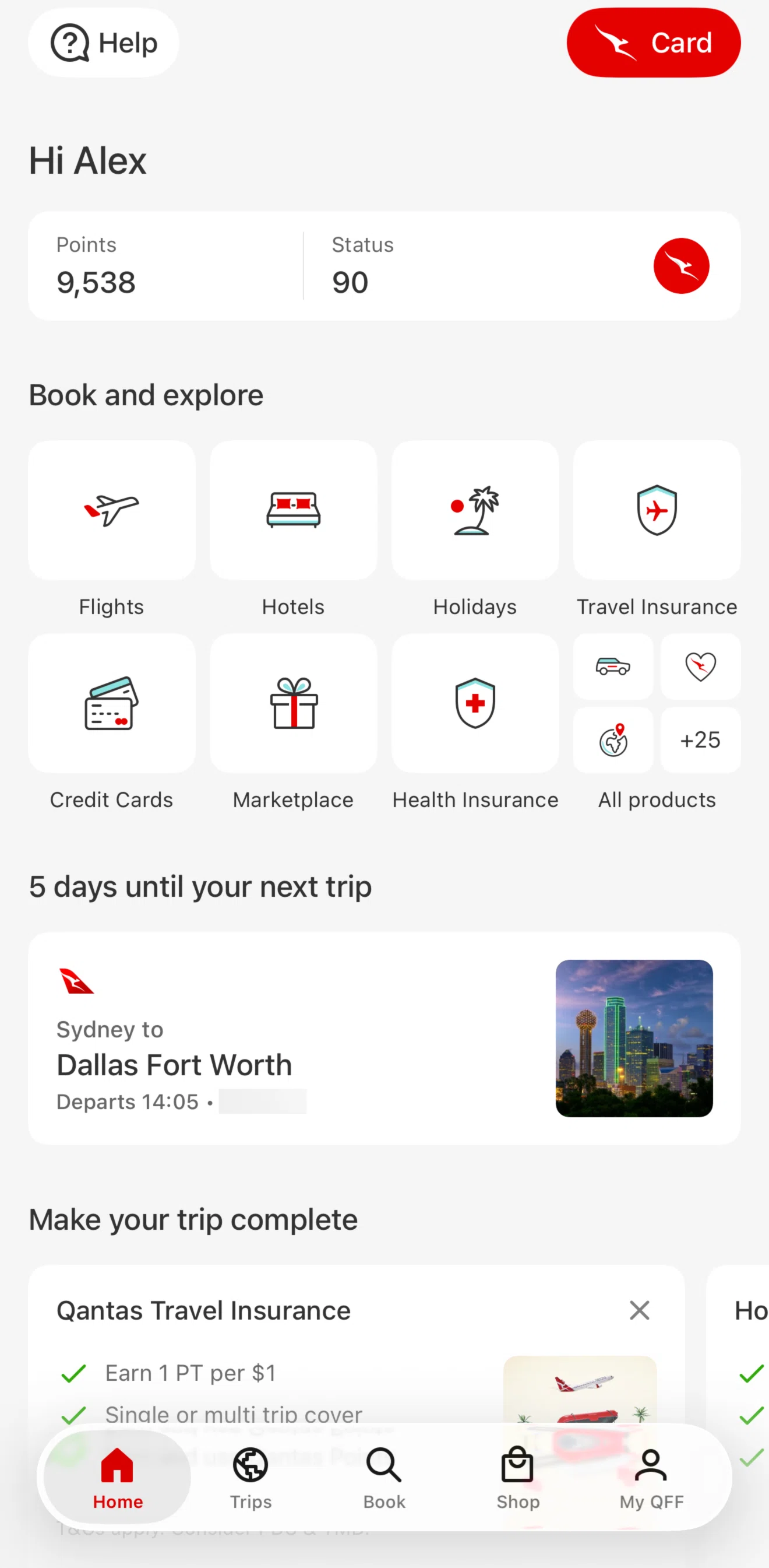 Qantas Airways Screen screen in the Card flow