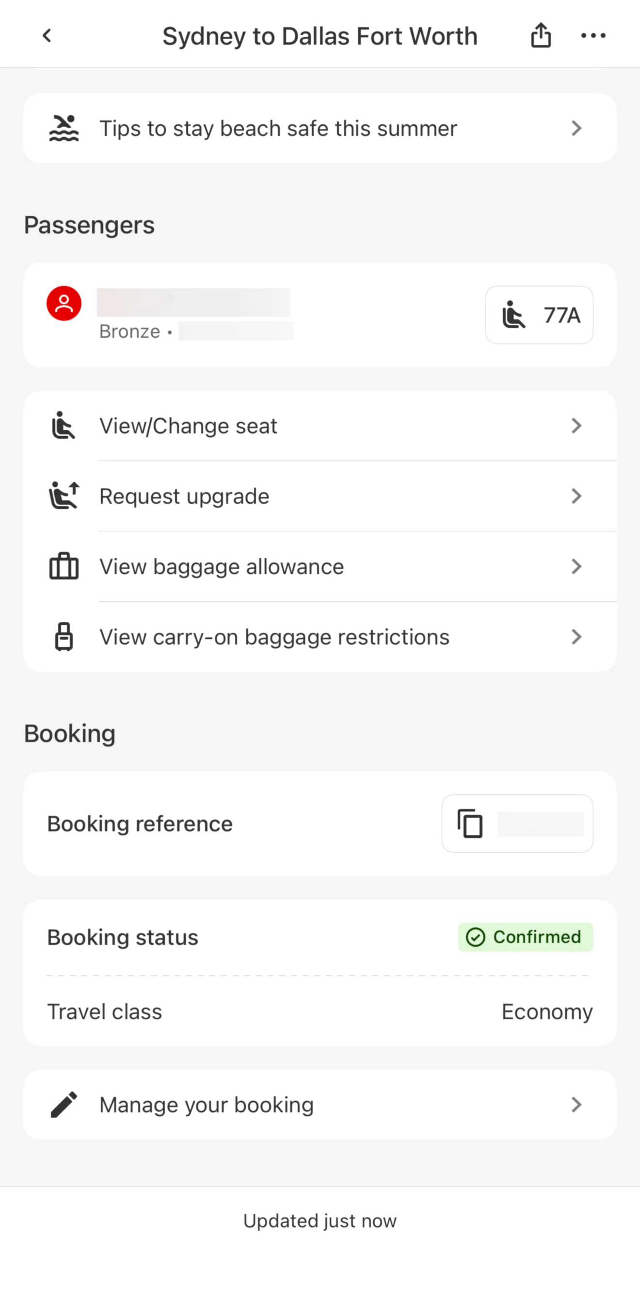 Qantas Airways Screen screen in the Carry-on baggage restrictions flow