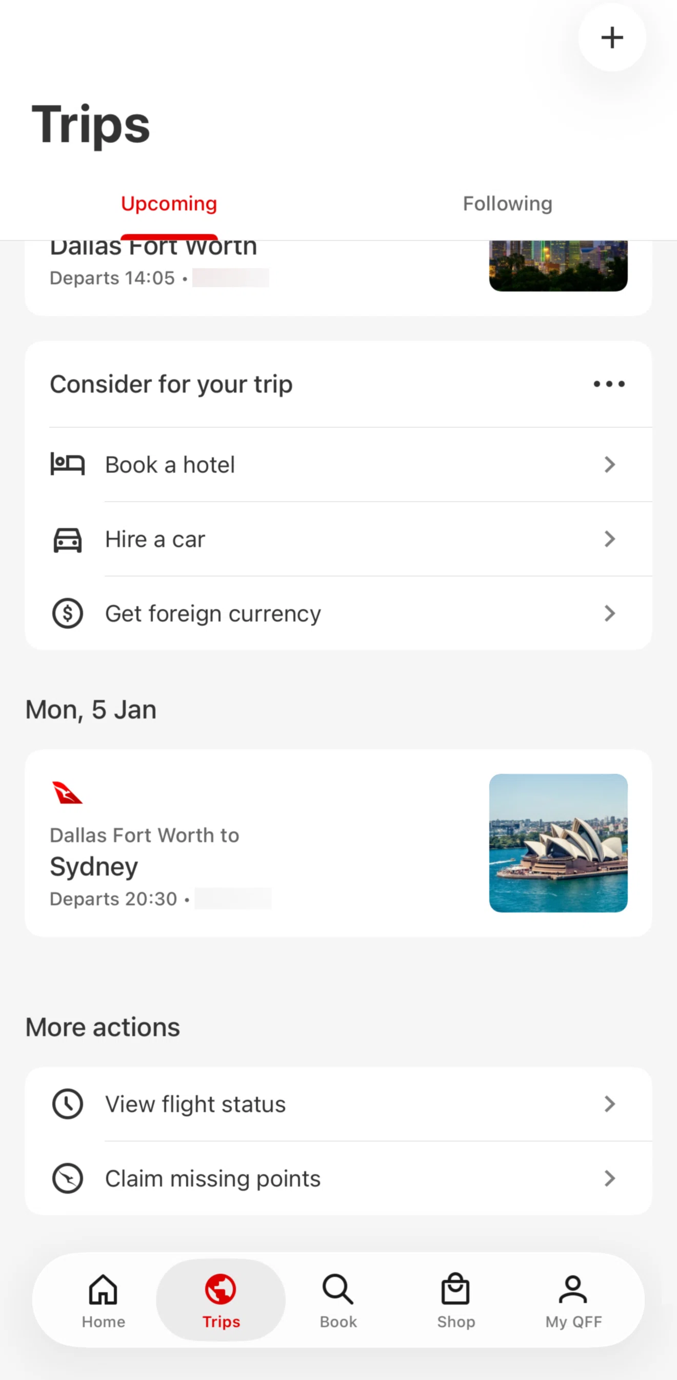Qantas Airways Screen screen in the Claim missing points flow