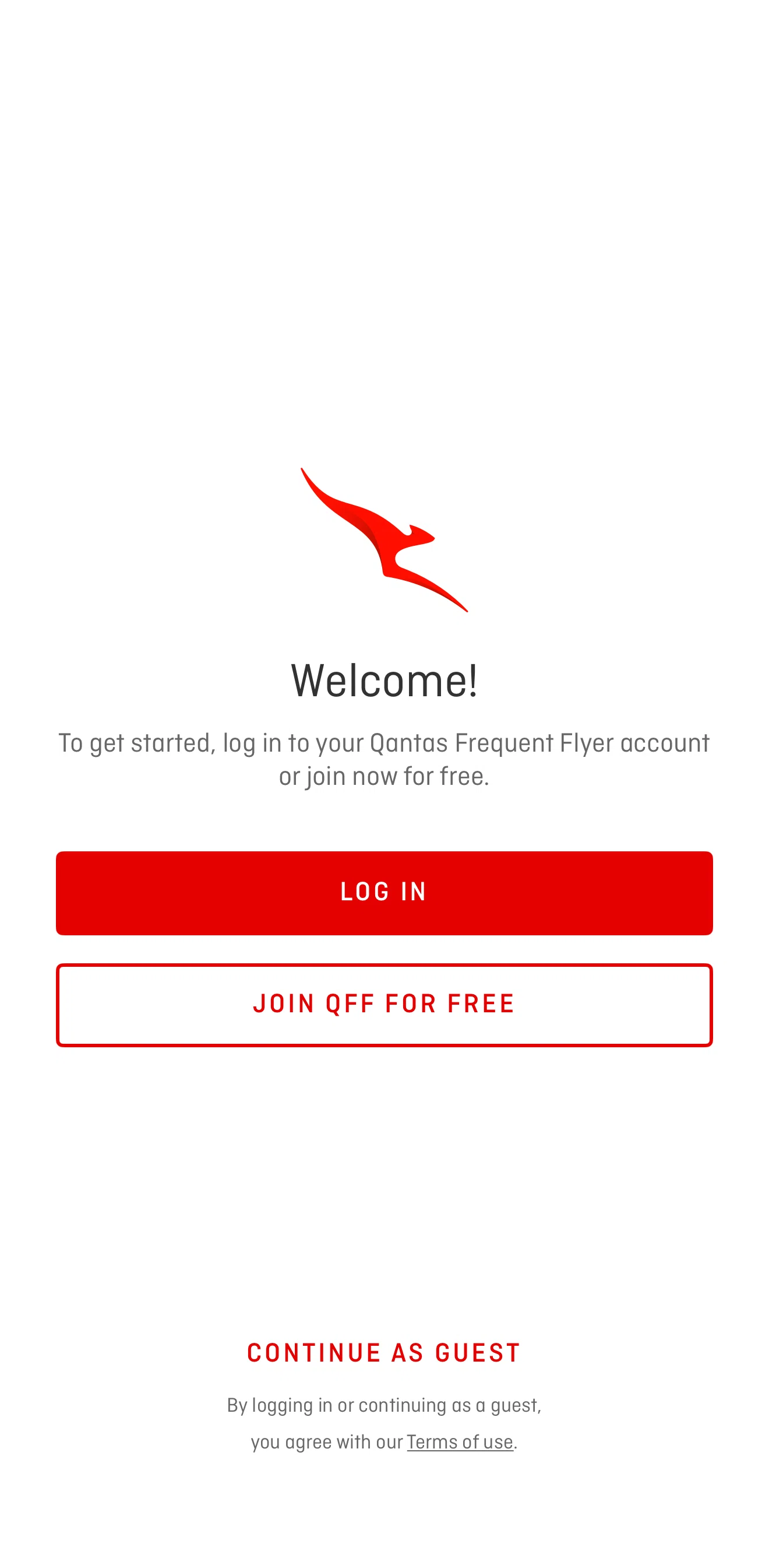 Qantas Airways Screen screen in the Creating account flow