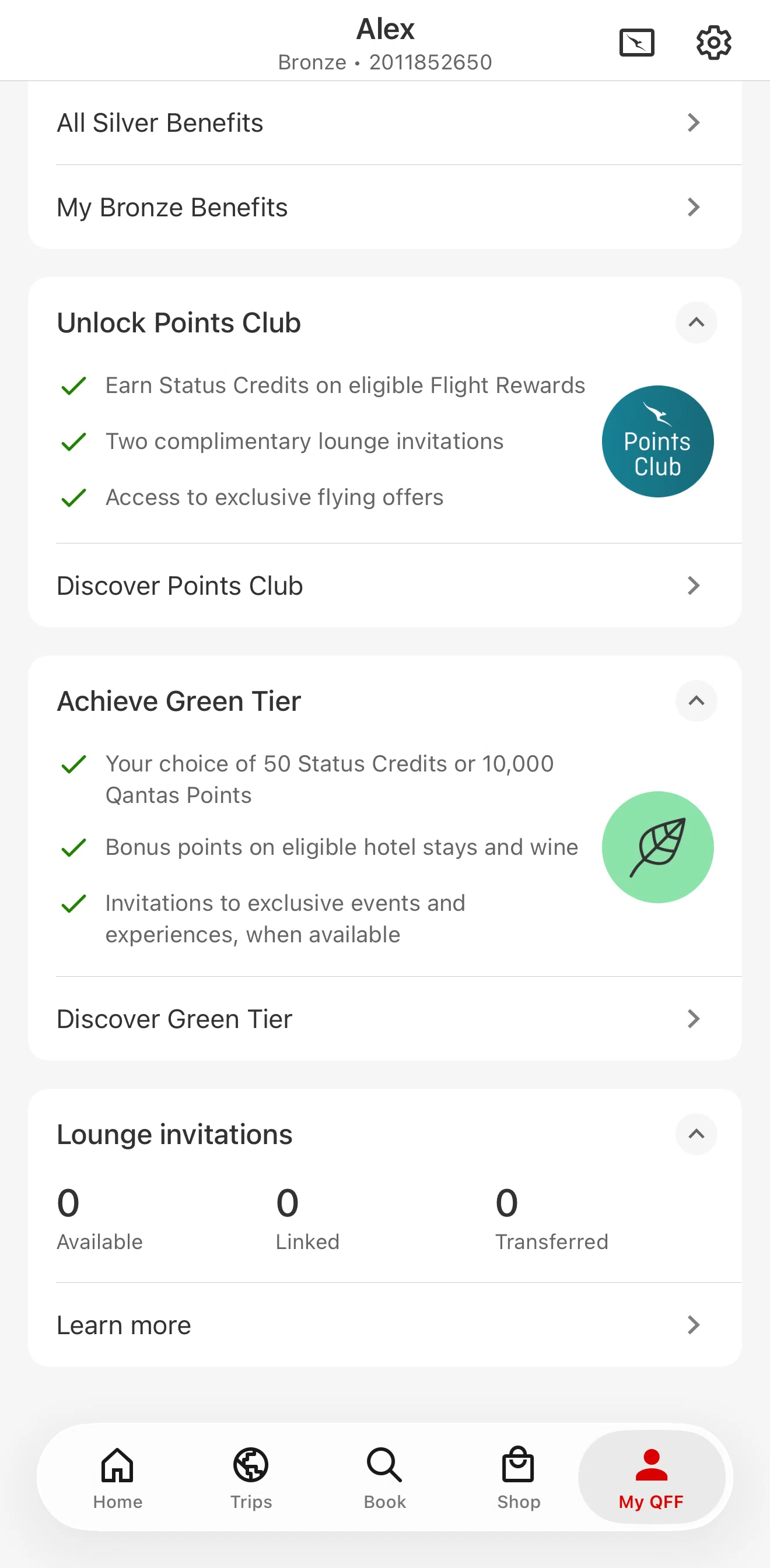 Qantas Airways Screen screen in the Lounge invitations flow