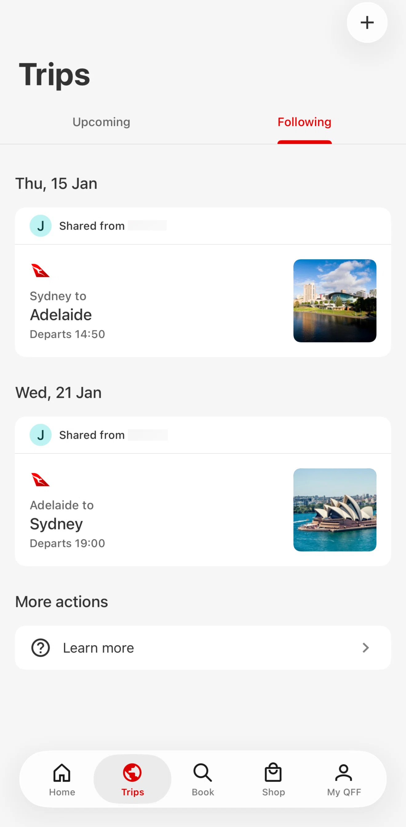 Qantas Airways Screen screen in the Trip detail (following) flow