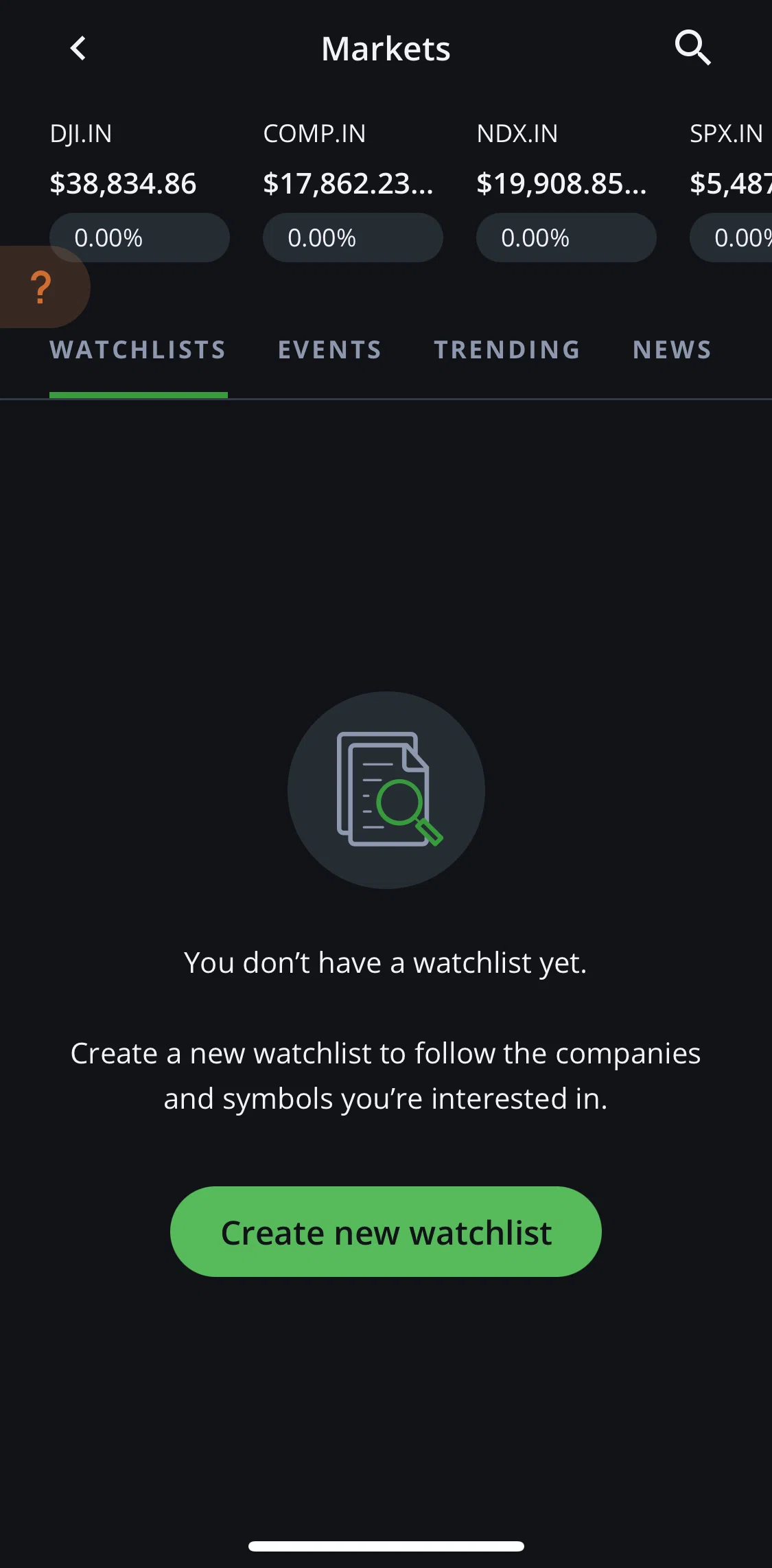QuestMobile Screen screen in the Creating a new watchlist flow