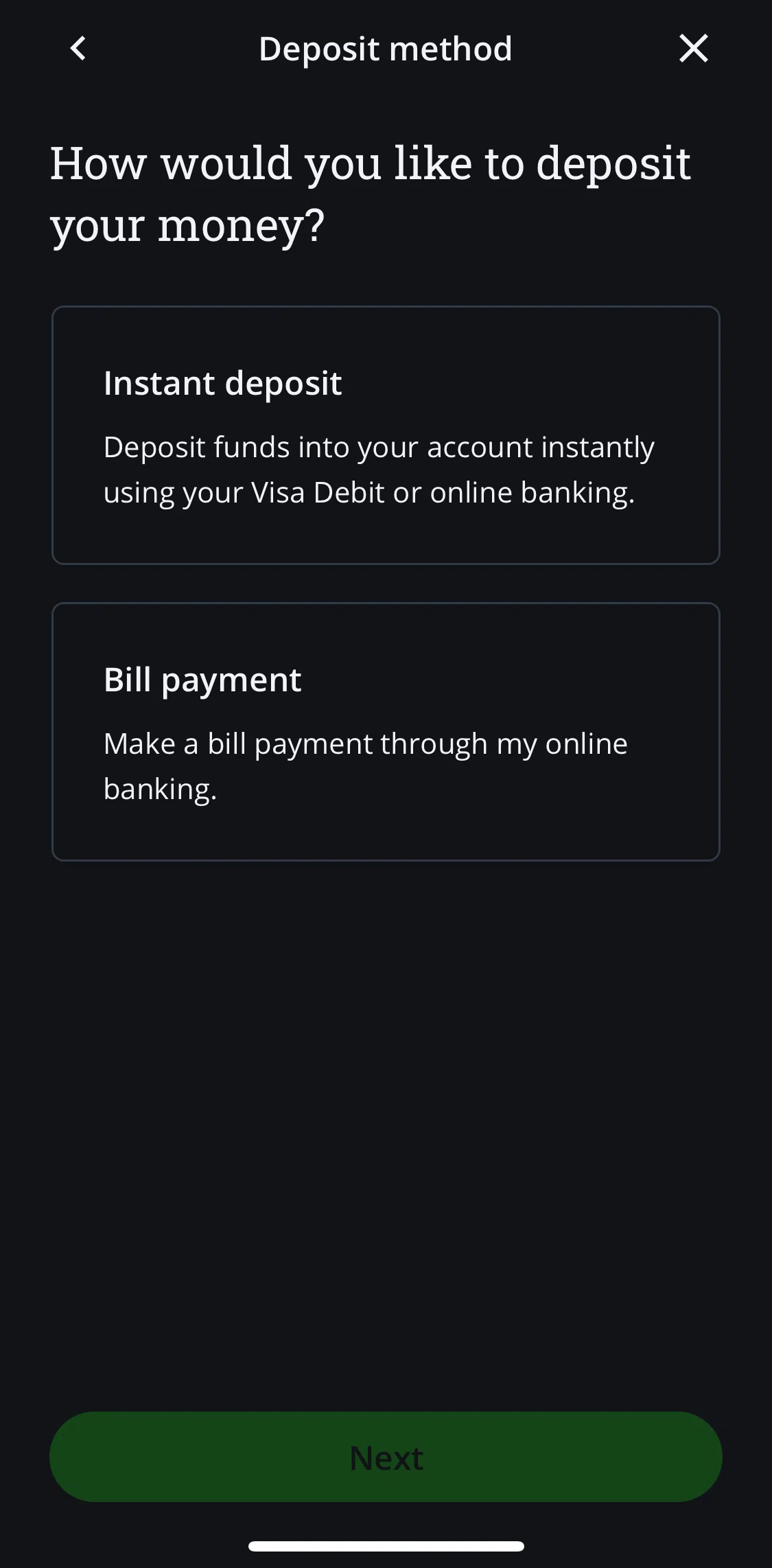 QuestMobile Screen screen in the Pay a bill flow