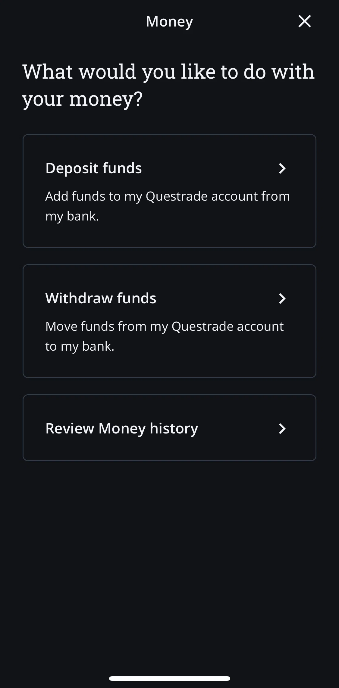 QuestMobile Screen screen in the Withdrawing money flow