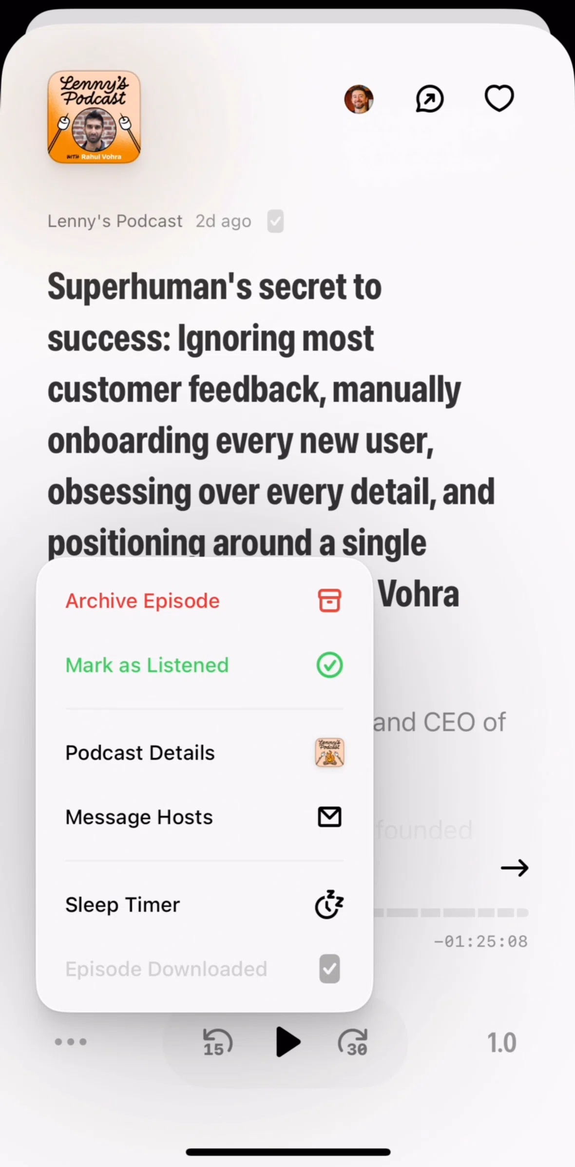 Queue Screen screen in the Podcast details flow