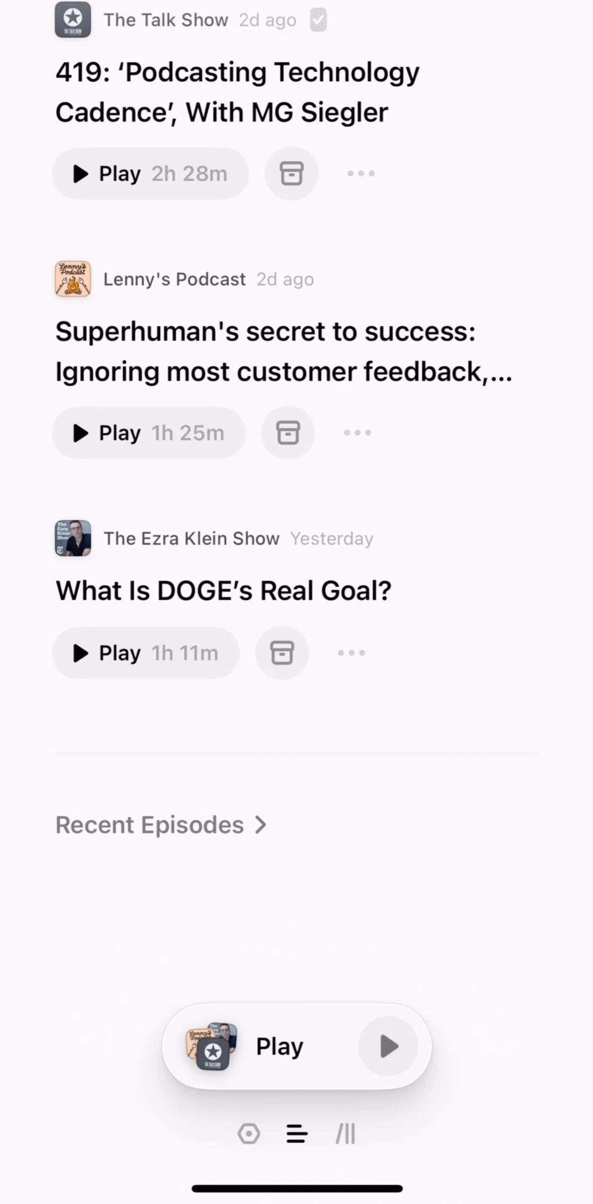 Queue Screen screen in the Recents flow