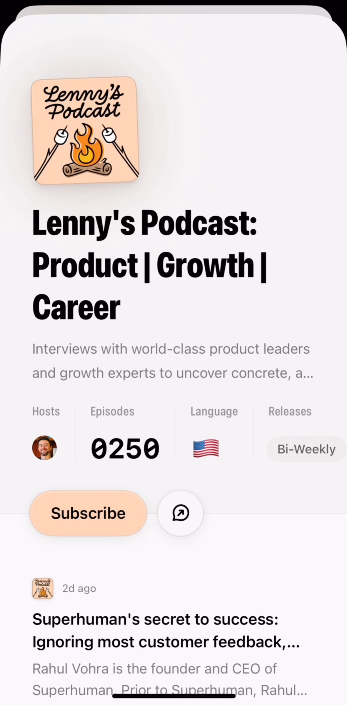 Queue Screen screen in the Subscribing a podcast flow