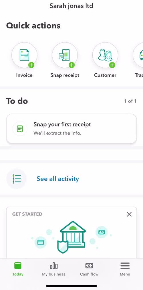 Quickbooks Home screen in the Adding Expenses flow
