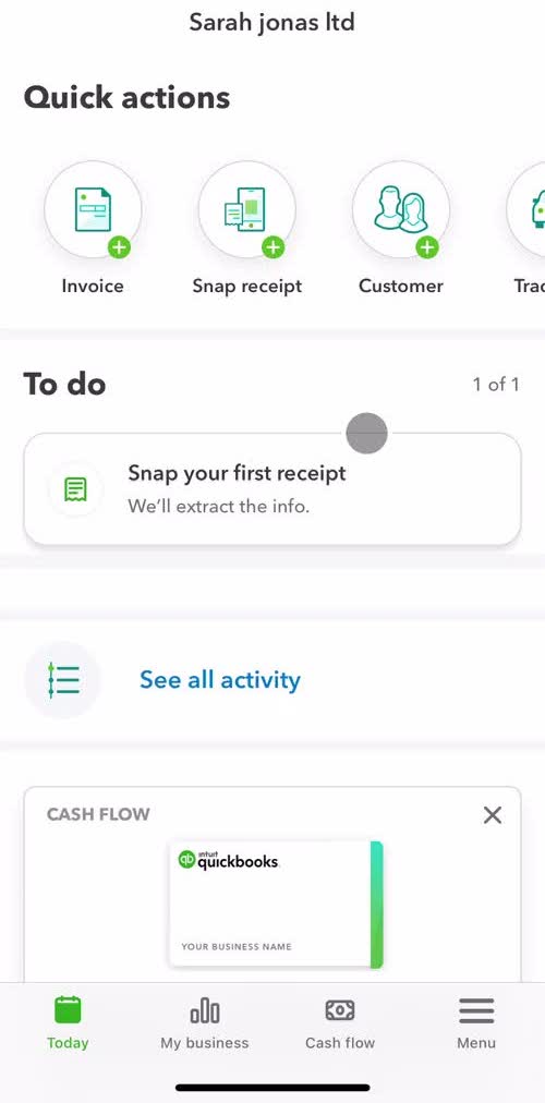 Quickbooks Home screen in the Connecting An Integration flow