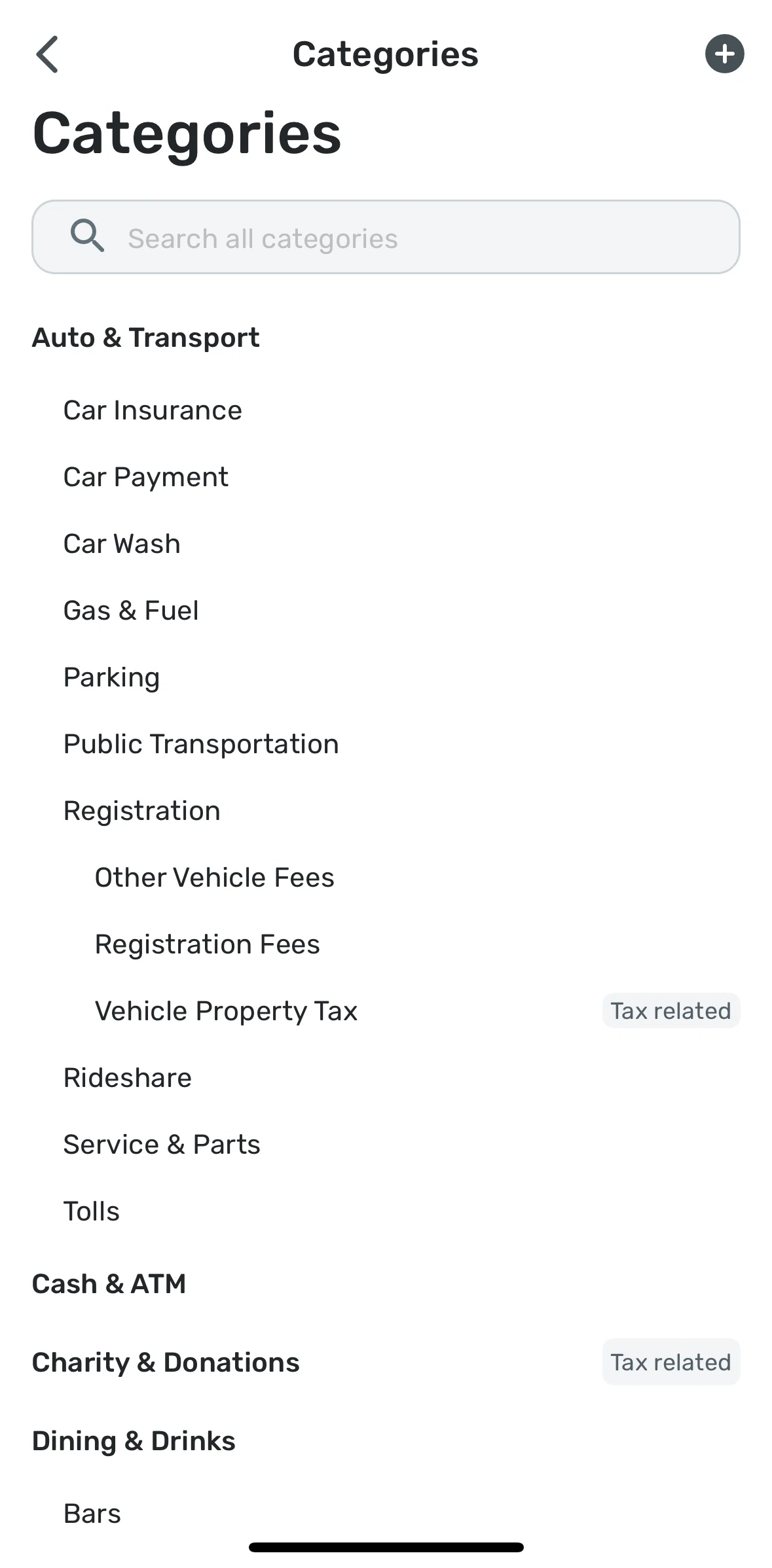 Quicken Screen screen in the Adding a new category flow
