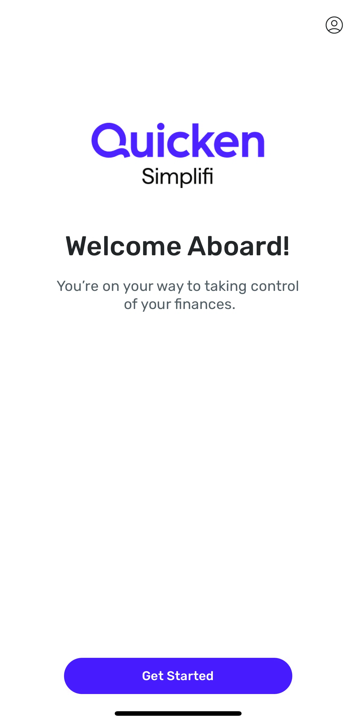 Quicken Screen screen in the Completing an account setup flow