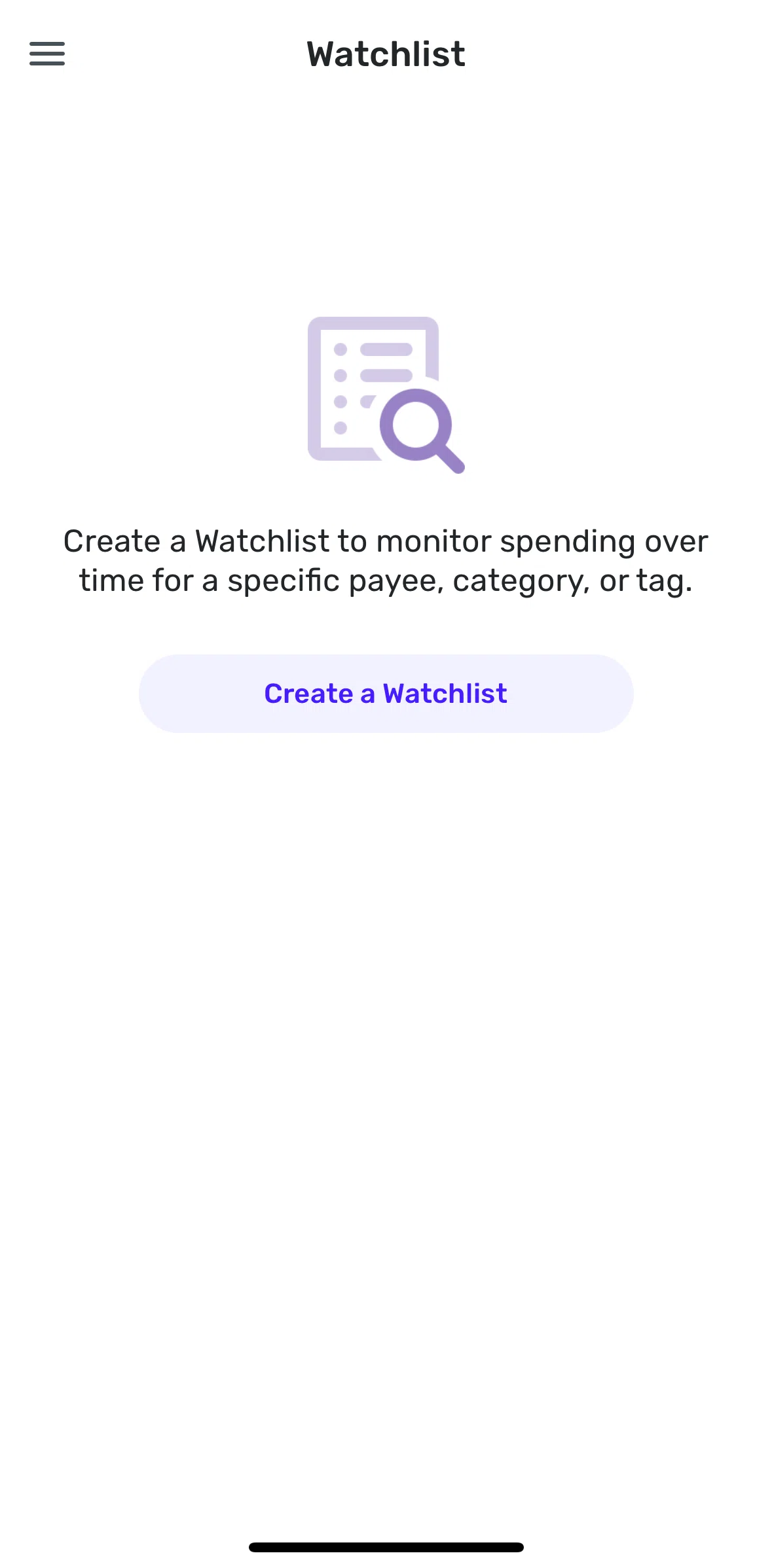 Quicken Screen screen in the Creating a watchlist flow