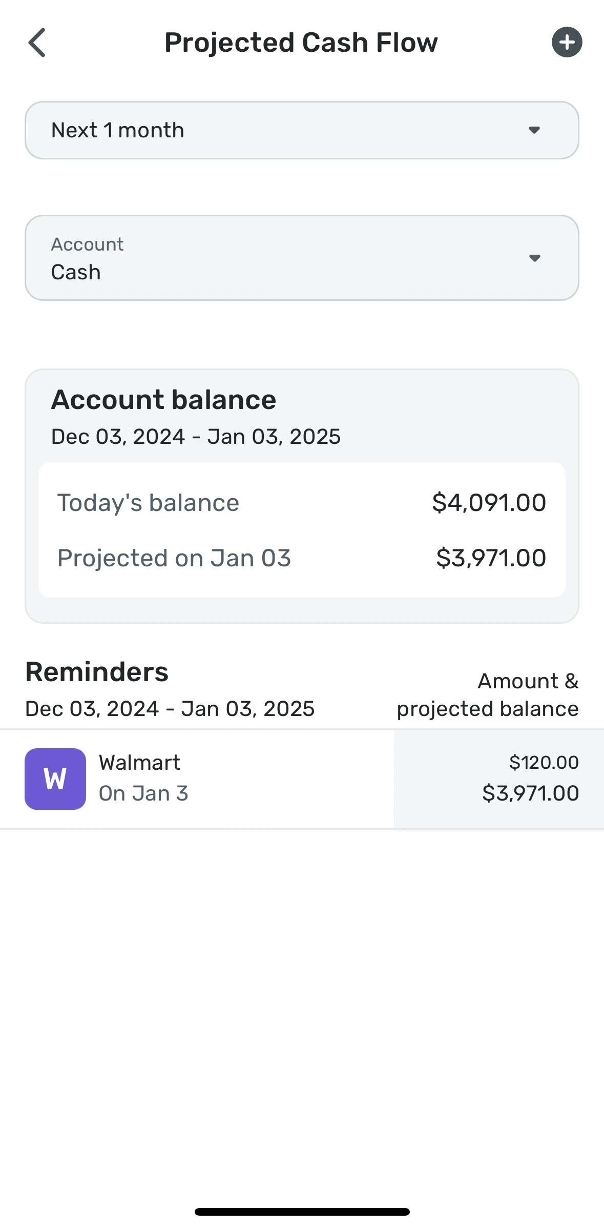 Quicken Screen screen in the Filtering cash flow by date flow