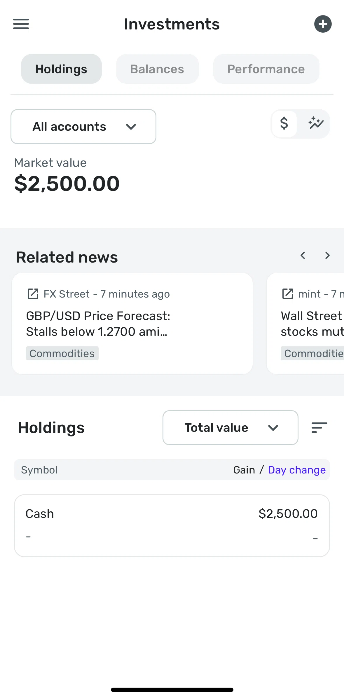 Quicken Screen screen in the Filtering holdings flow