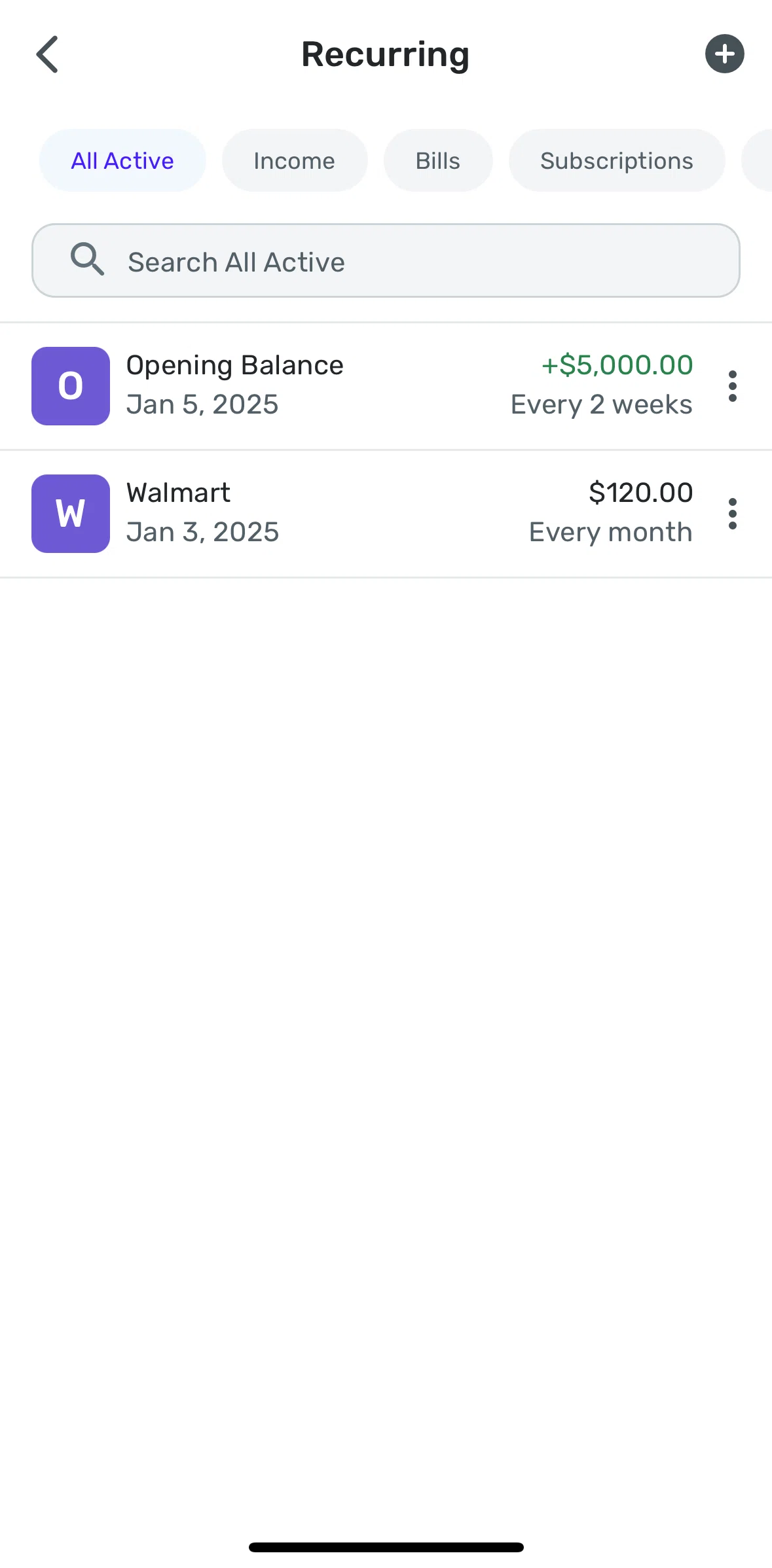 Quicken Screen screen in the Recurring transaction detail flow