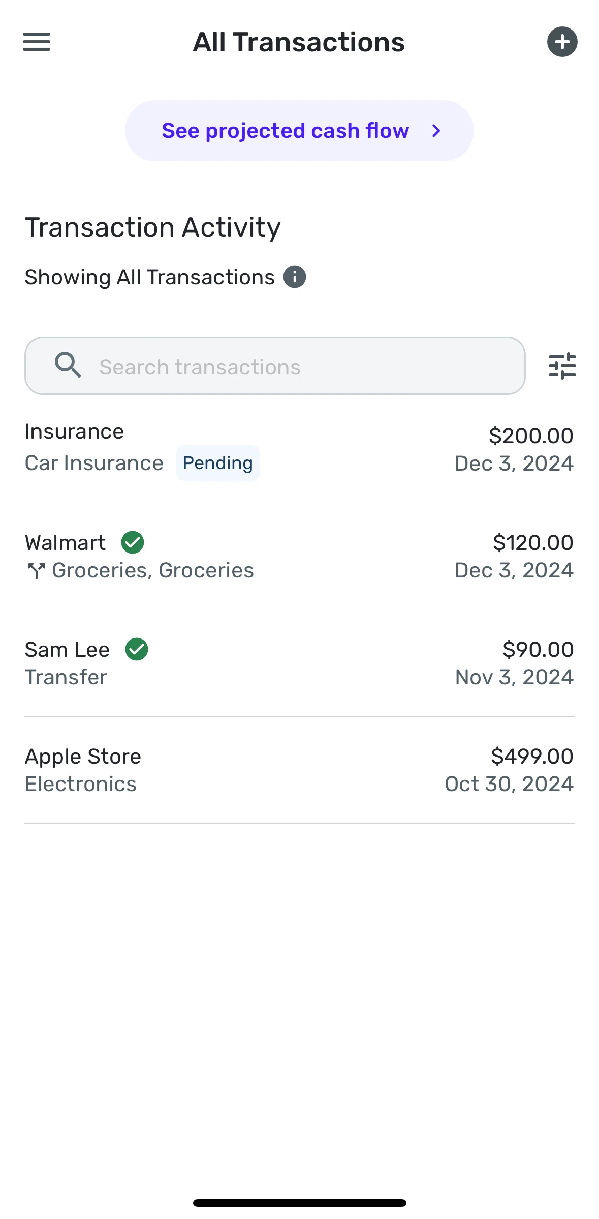Quicken Screen screen in the See projected cash flow flow