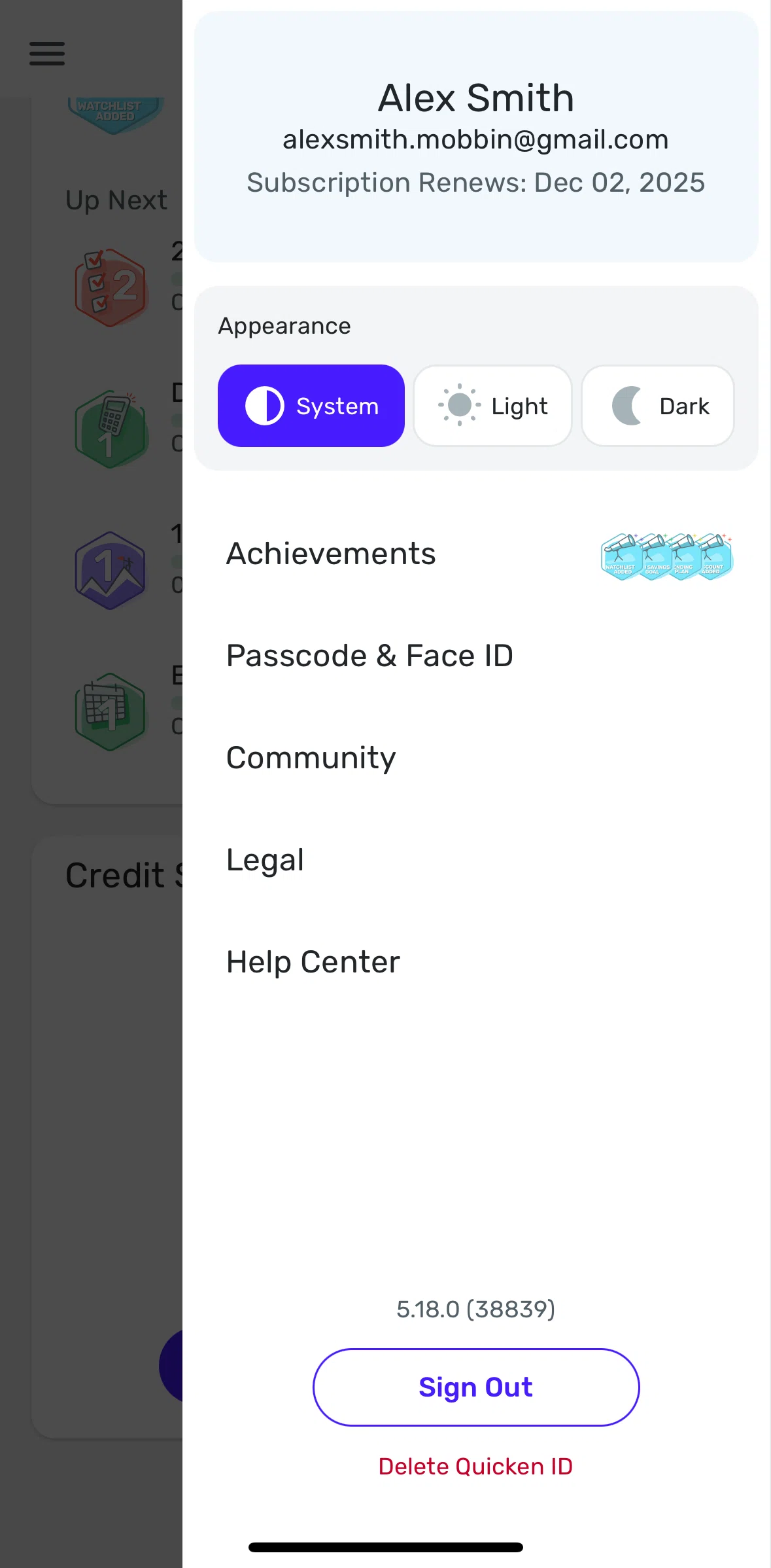 Quicken Screen screen in the Setting up passcode and Face ID flow