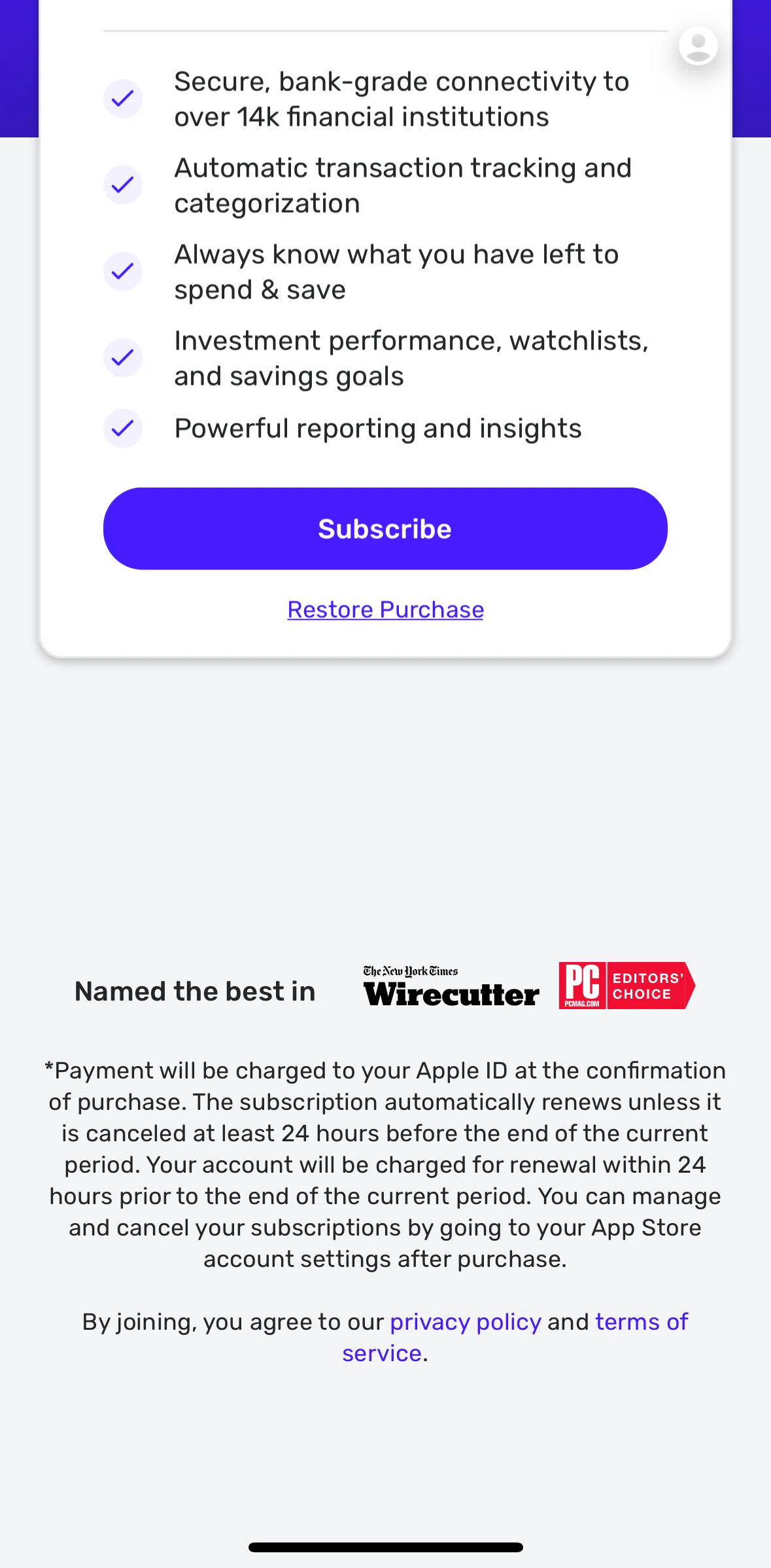 Quicken Screen screen in the Subscribing to Quicken flow