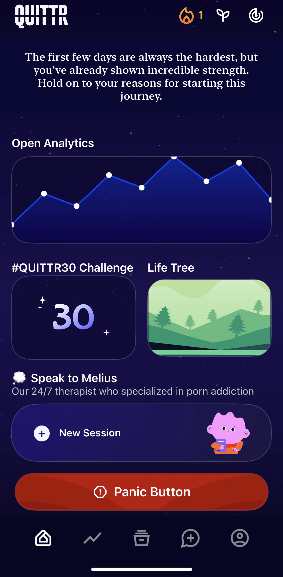 QUITTR Screen screen in the Chatting with AI therapist flow