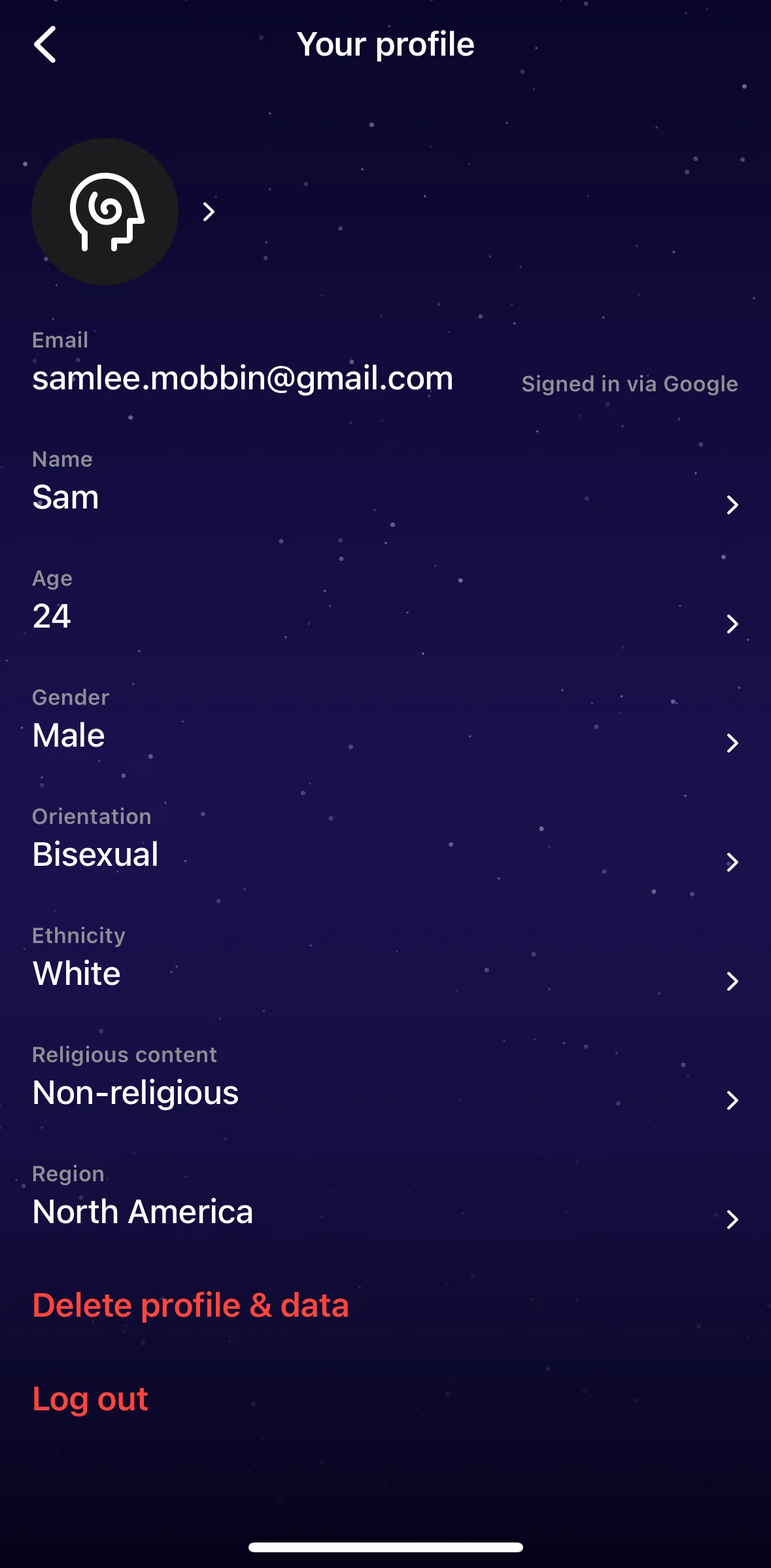 QUITTR Screen screen in the Editing profile flow