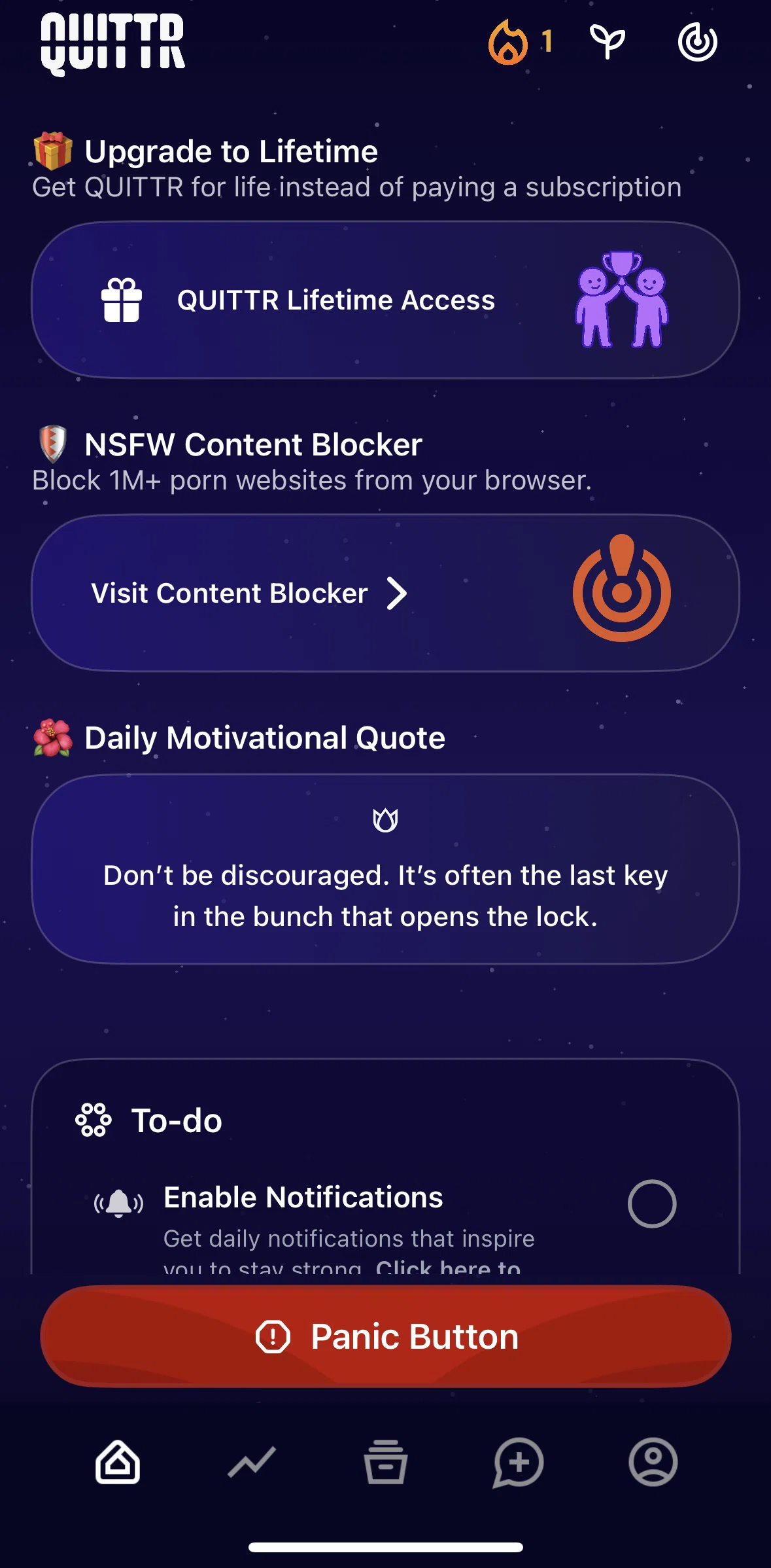 QUITTR Screen screen in the Lifetime access deal flow
