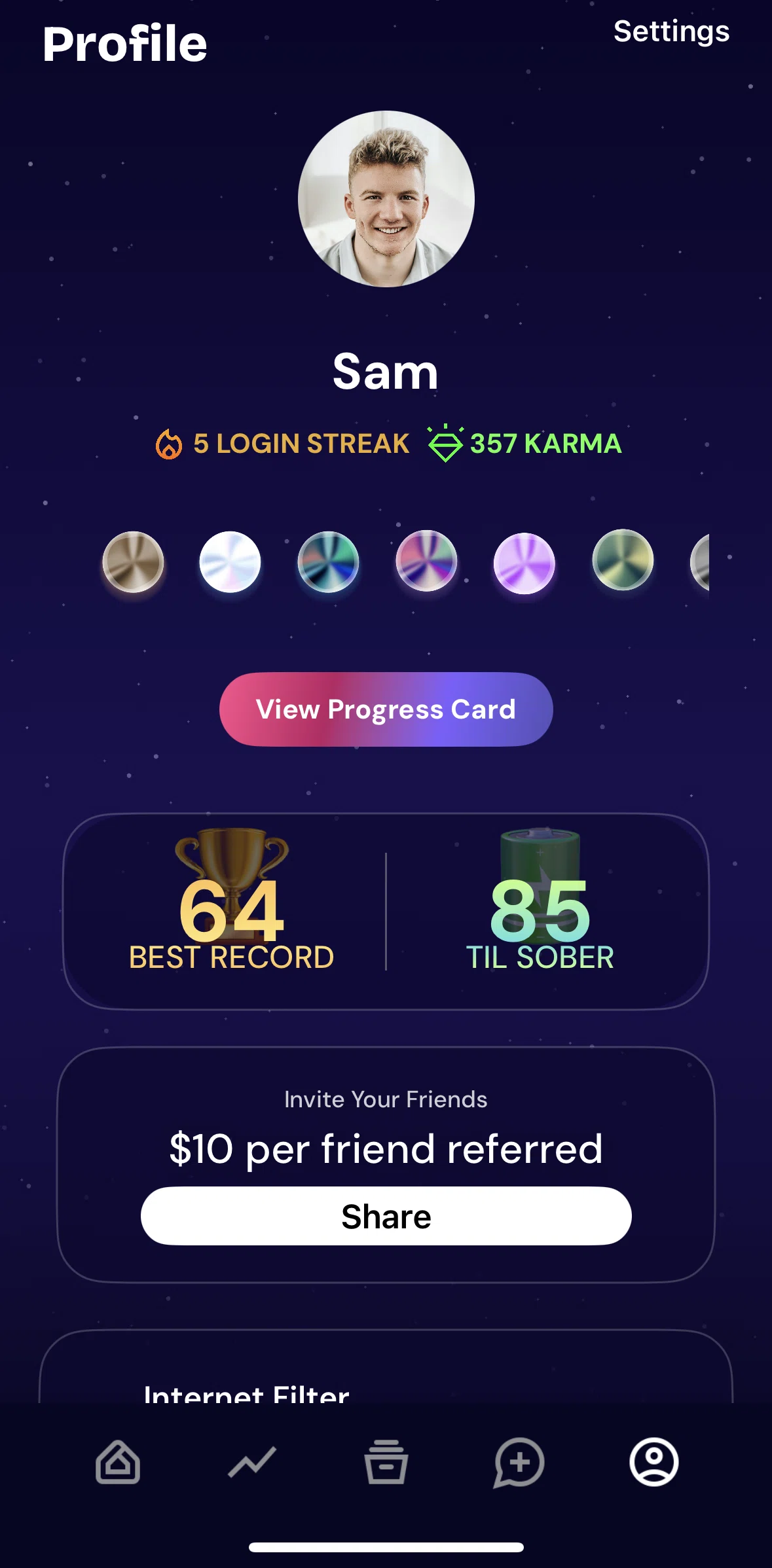 QUITTR Screen screen in the Progress card flow
