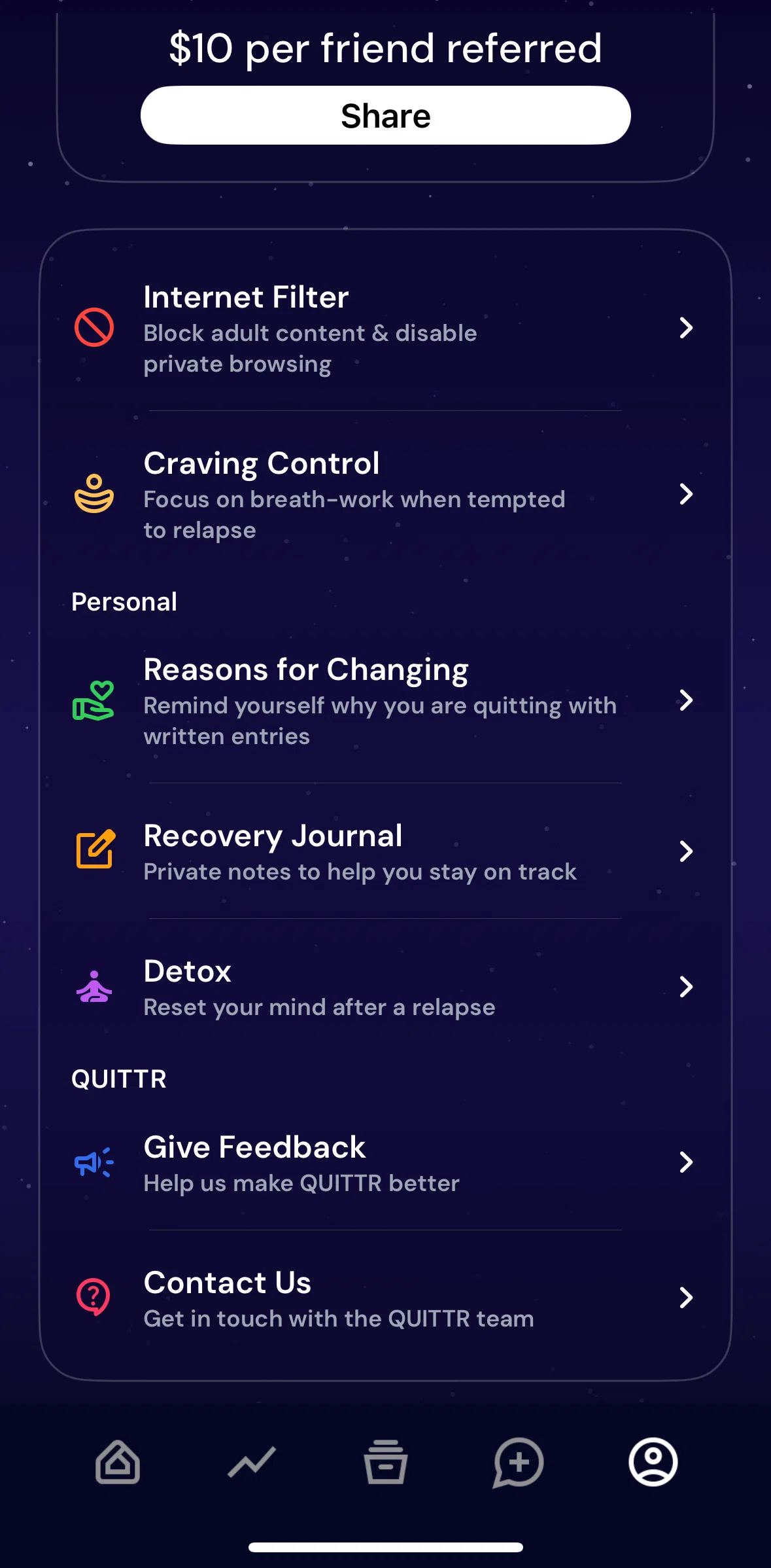 QUITTR Screen screen in the Starting a breathing exercise (craving control) flow