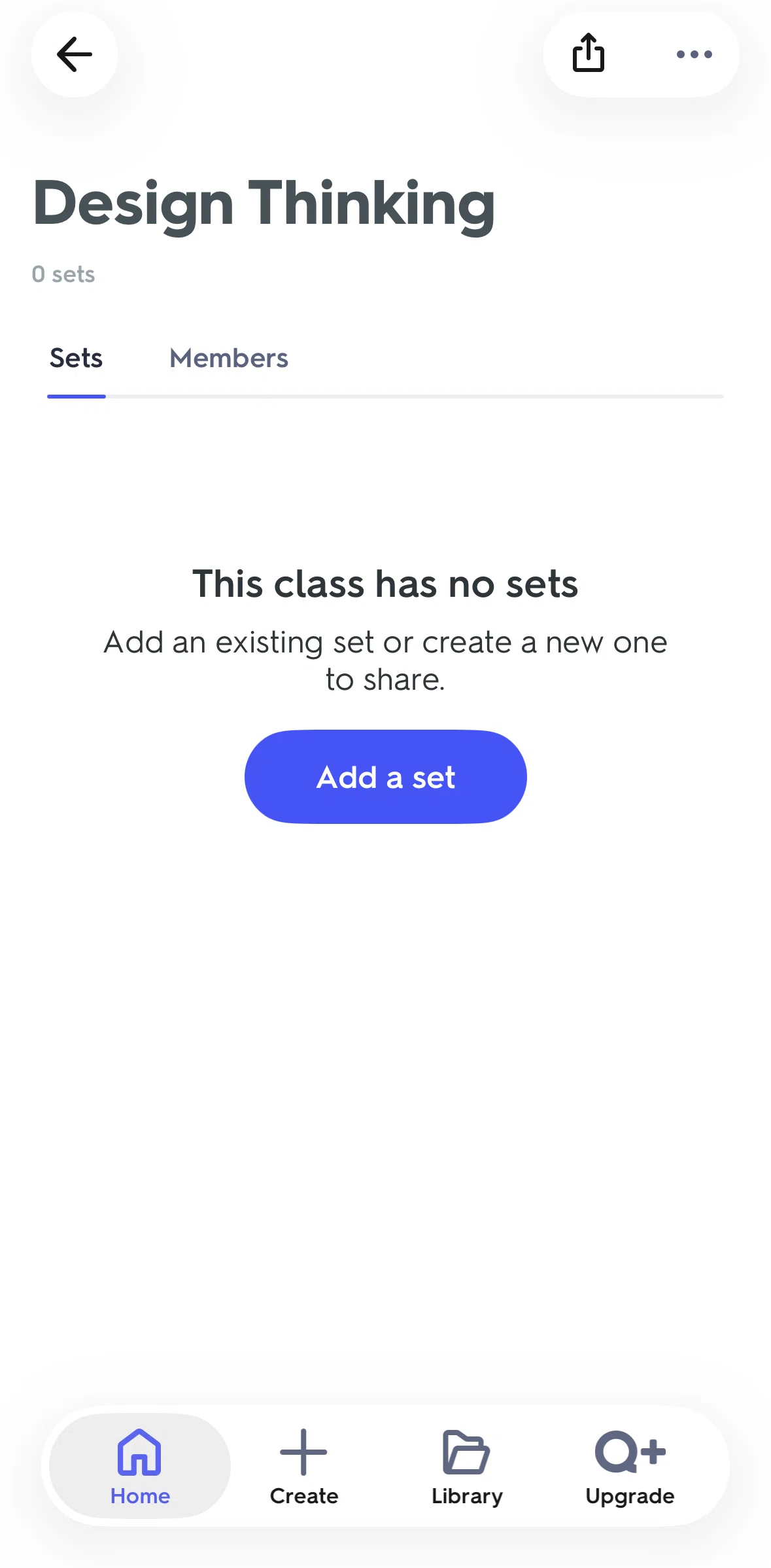 Quizlet Screen screen in the Adding a flashcard set flow