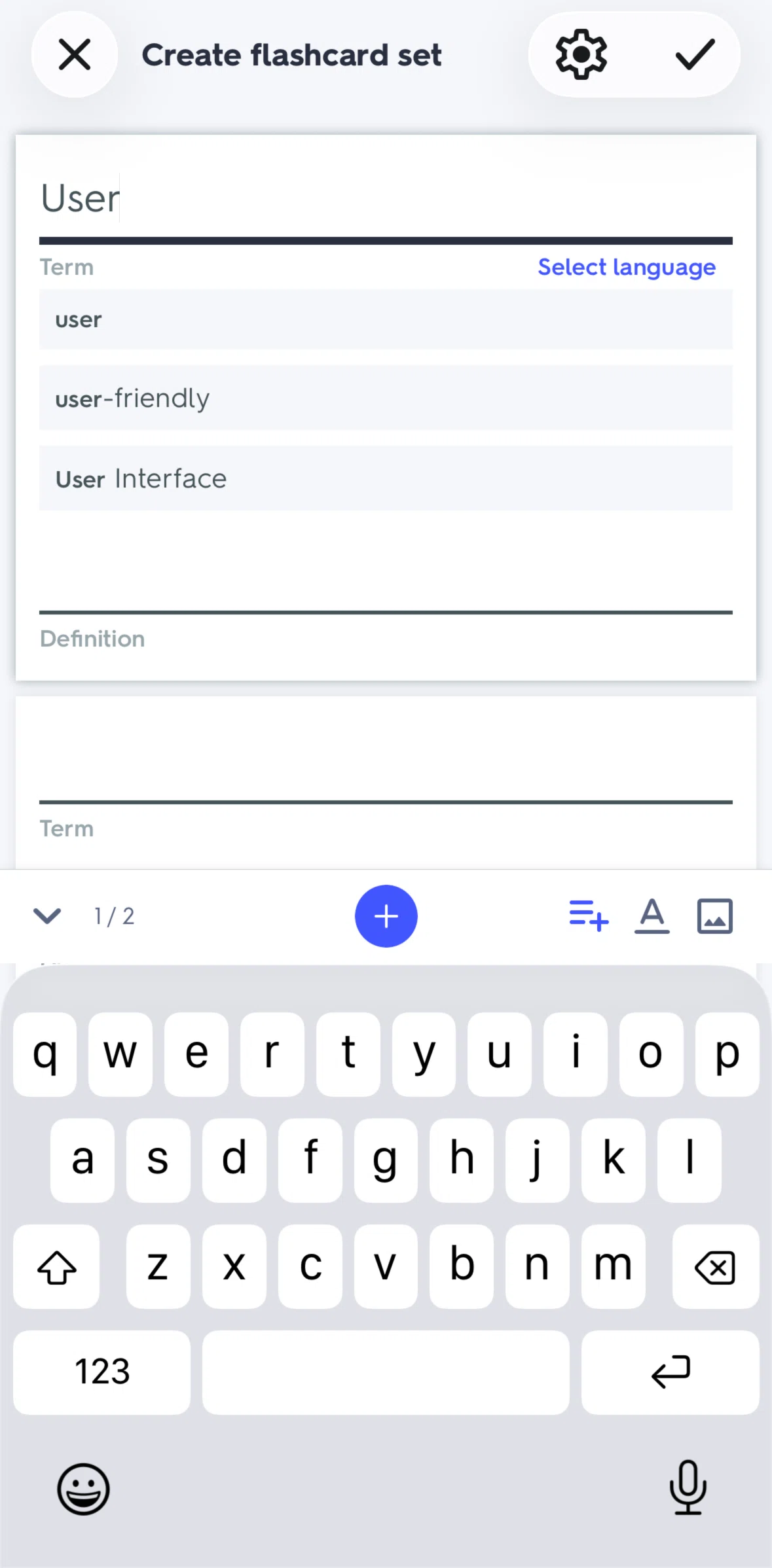 Quizlet Screen screen in the Adding a photo flow