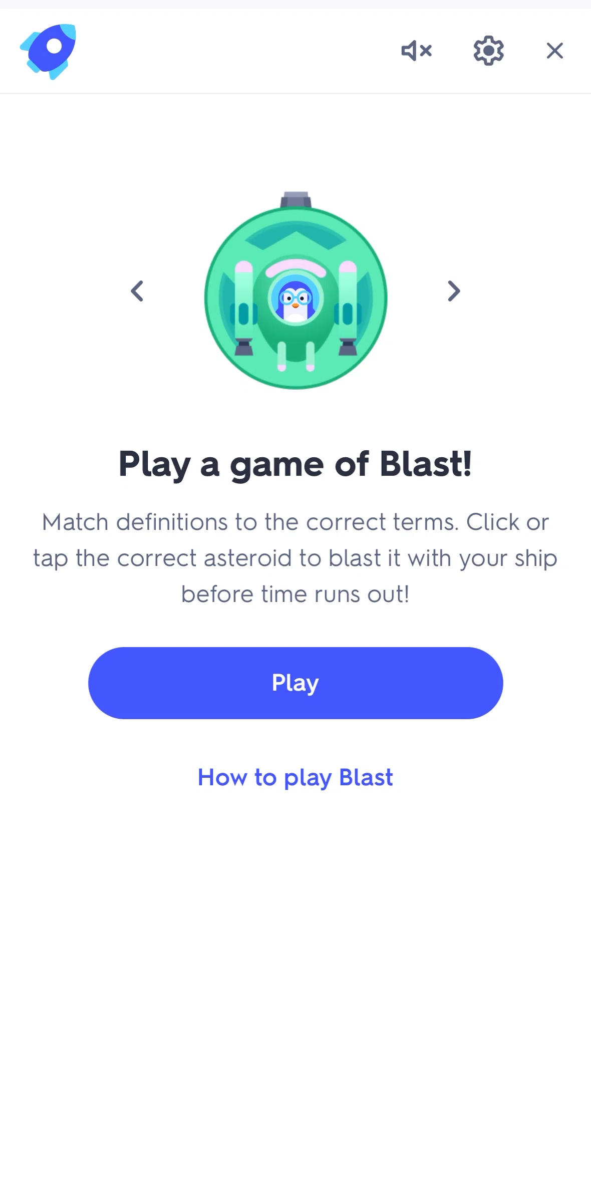 Quizlet Screen screen in the Changing game settings flow