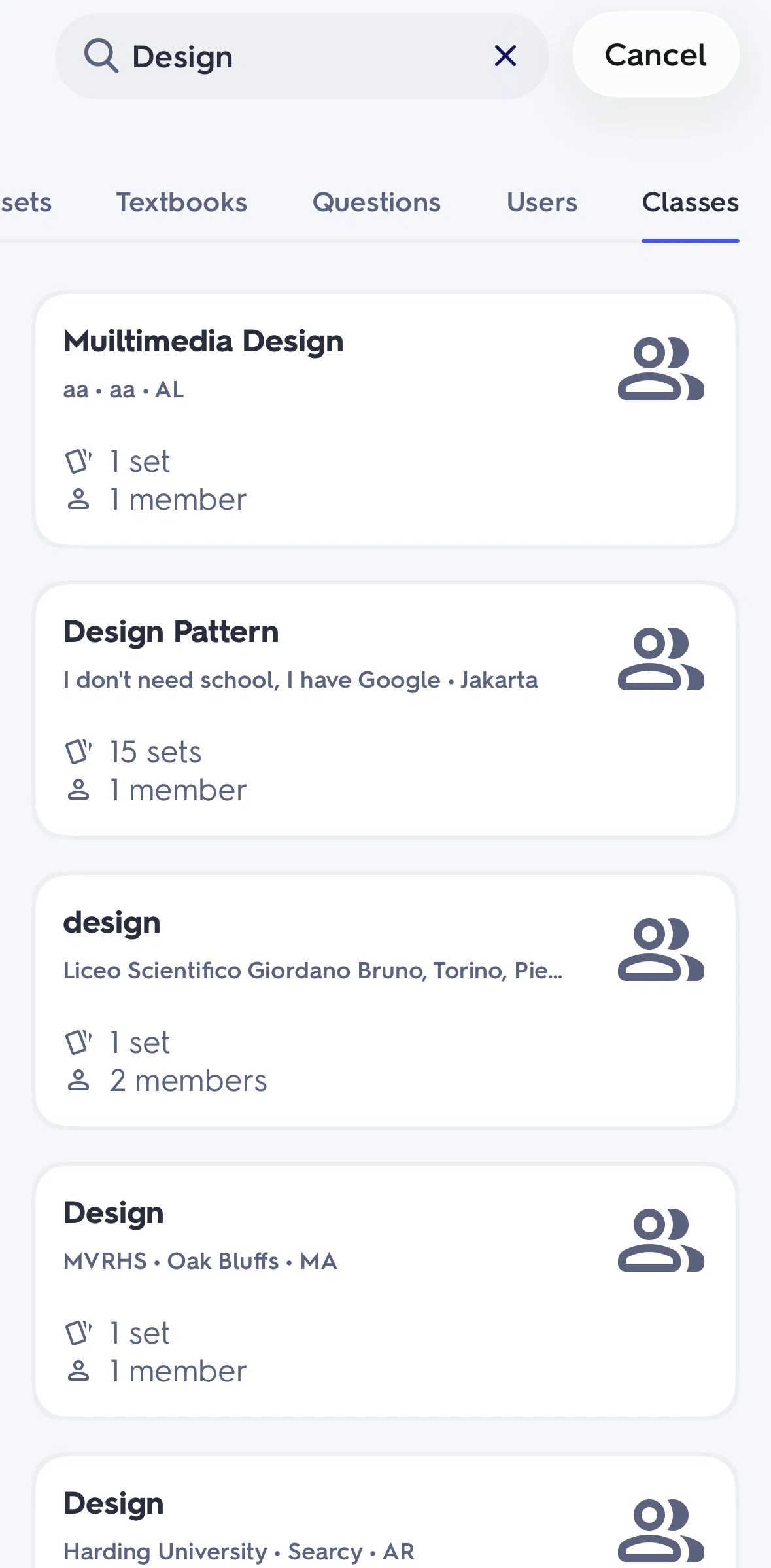 Quizlet Screen screen in the Class detail (student) flow